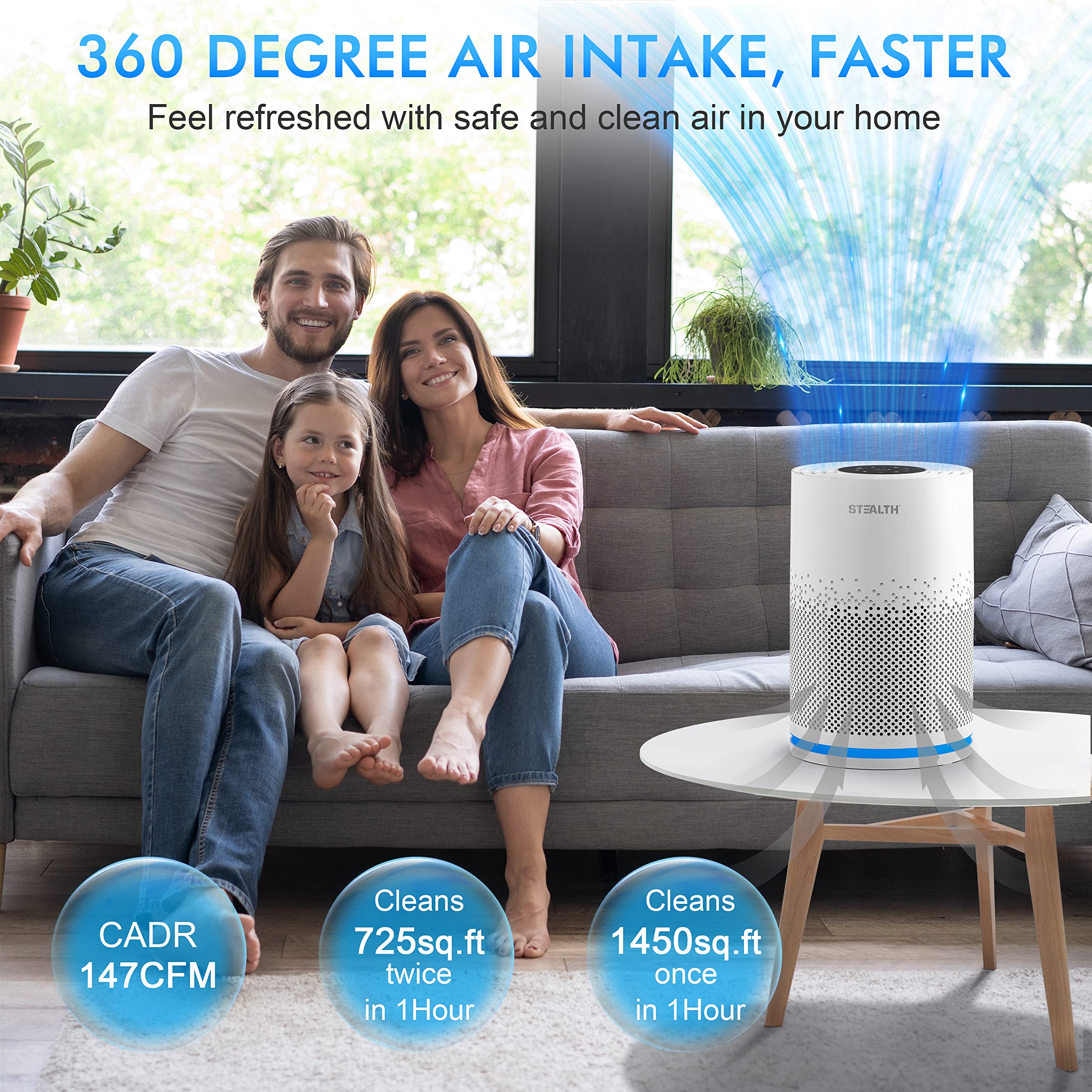 STEALTH H13 True HEPA Air Purifier for Home & Office - 323 sq.ft Coverage, Removes 99.97% of Dust, Smoke, Pet Dander, Odors - Quiet Desktop Air Cleaner for Bedroom, Living Room, Nursery (Model JAP230W) - Perfect for Allergy Sufferers and Pet Owners