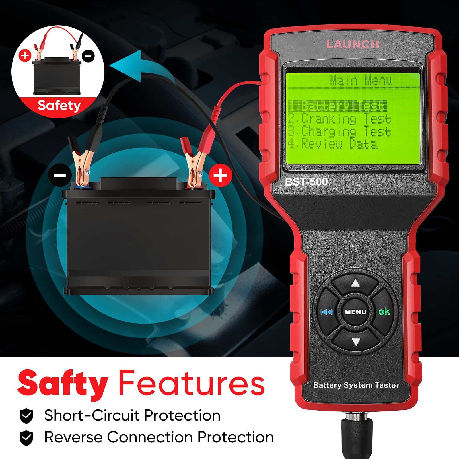 LAUNCH BST-500 12V/24V Car Battery Load Tester - 100-2000CCA Automotive Battery & Alternator Diagnostic Tool for Cars, Trucks, Boats, Lawn Mowers - Works with Flooded, AGM, Gel, EFB Batteries | Perfect for Mechanics, DIY Auto Repair & Fleet Maintenance