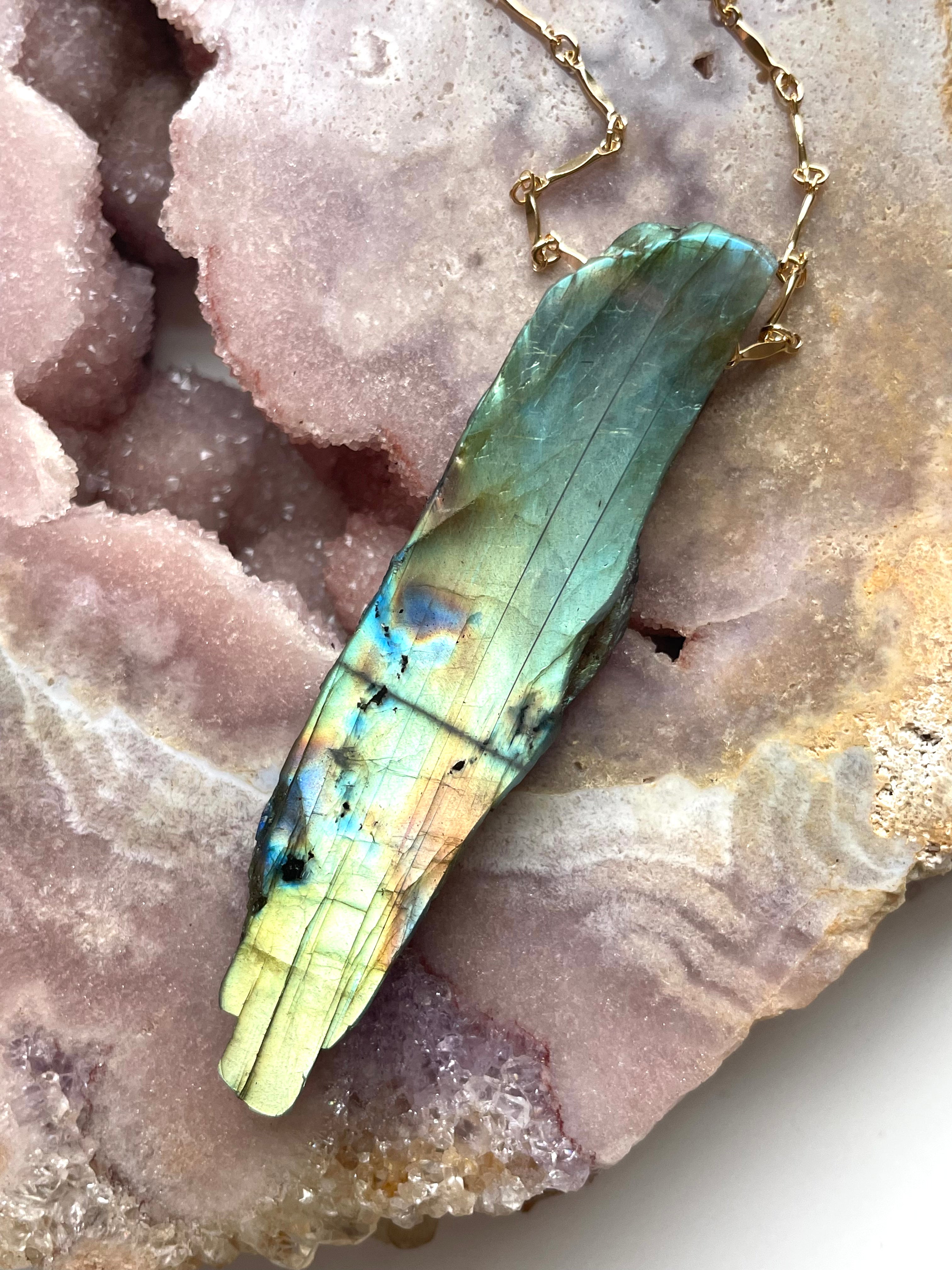 Stunning Large Labradorite Crystal Necklace – Handmade Statement Jewelry for Women – Perfect for Boho, Spiritual & Everyday Wear
