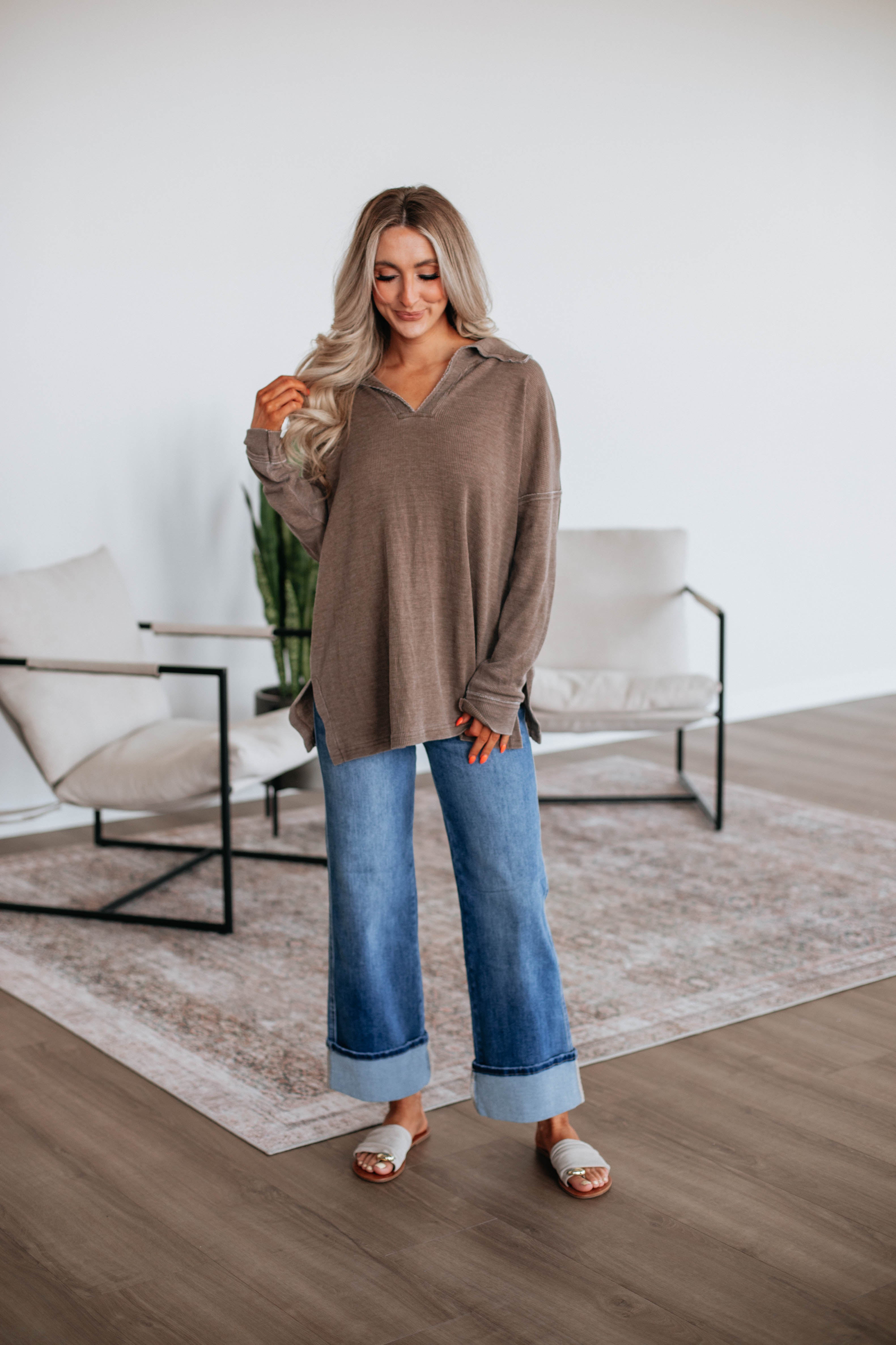 Bronwen Oversized Top in Mocha - Stylish Loose Fit Blouse for Women | Perfect for Casual Outings, Office Wear & Layering