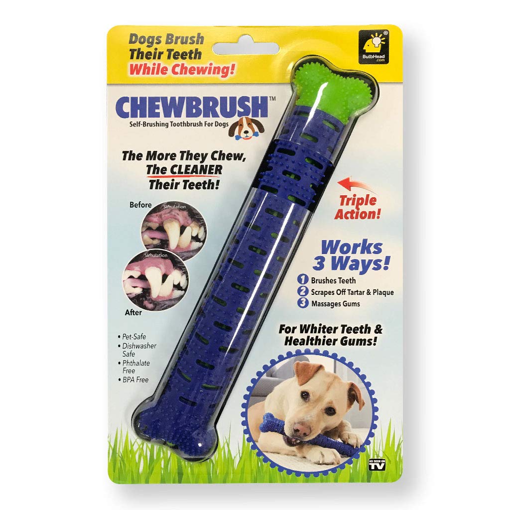 BulbHead Chewbrush Dog Toothbrush Toy - No Toothpaste Needed - Dental Chew Toy for Teeth Cleaning - Perfect for Puppy & Adult Dog Oral Care (1 Pack) - Great for Playtime & Dental Hygiene