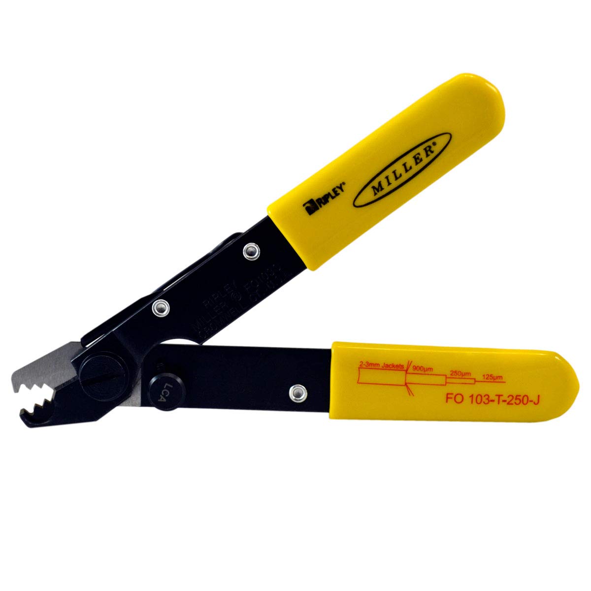 Miller FO 103-T-250-J Professional Fiber Optic Stripper - 3-Hole V-Shaped Design for Safe Cable Splicing | Lightweight (2.5oz) & Portable Tool for Technicians, Electricians & Installers | Ideal for Network Installations, Telecom Repairs & Fiber Optic Maintenance
