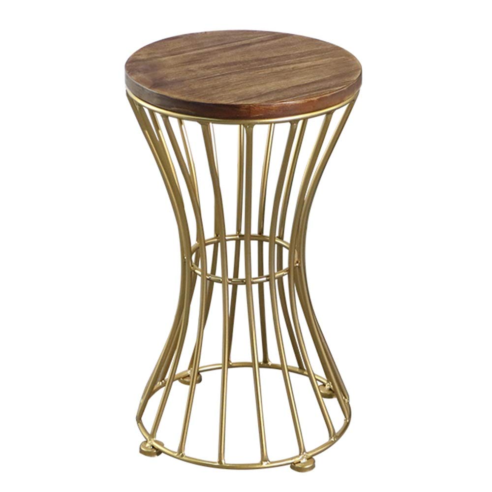 Feifei Round Side Table - Solid Wood & Wrought Iron Coffee Table - Multi-Functional End Table in Gold - 35cm & 73cm Sizes - Perfect for Living Room, Bedroom or Office Decor