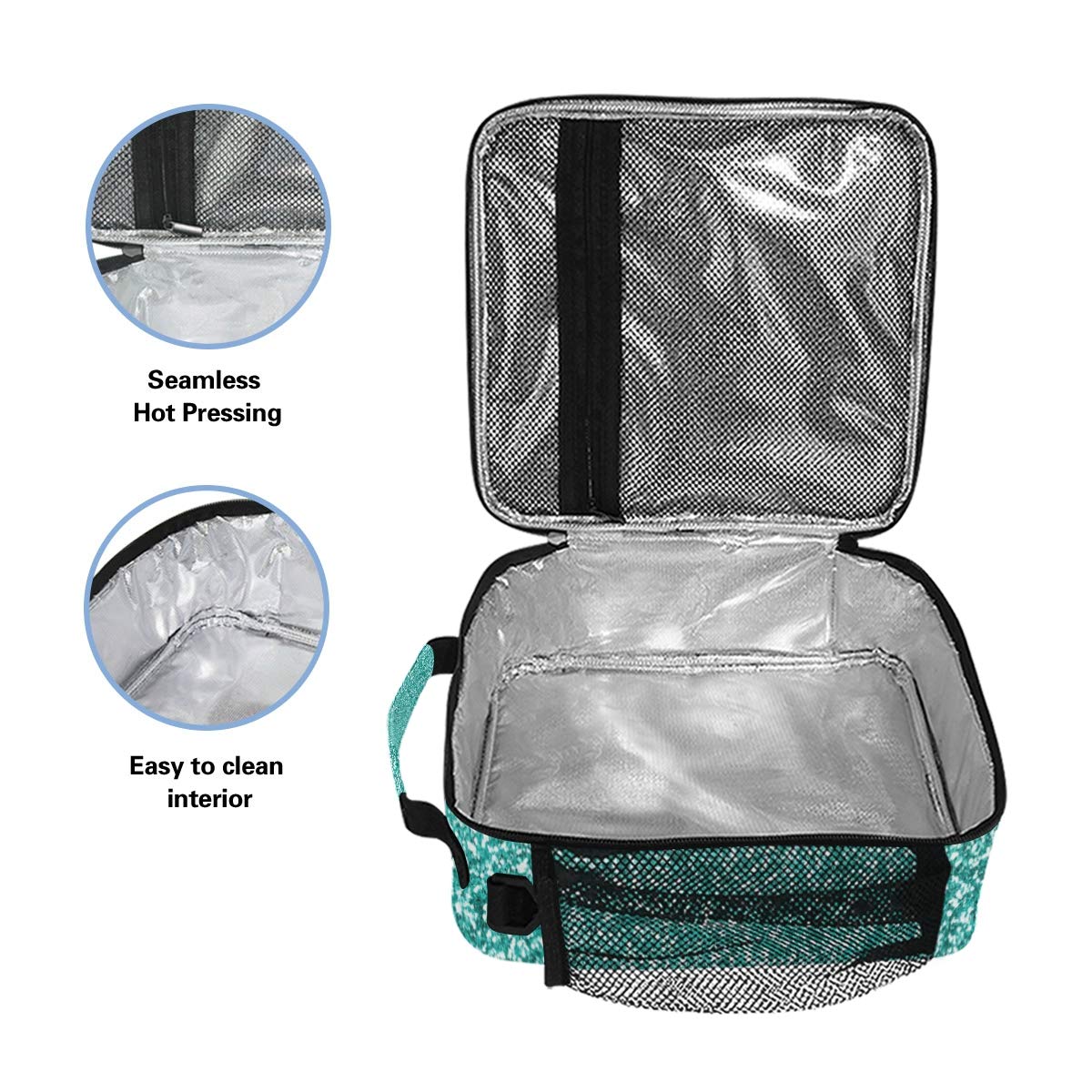 Glittery Teal Insulated Lunch Box - Large Thermal Lunch Bag for Women, Men & Kids - Meal Prep Cooler & Warmer with Adjustable Shoulder Strap - Perfect for School, Work, Picnics & Outdoor Activities