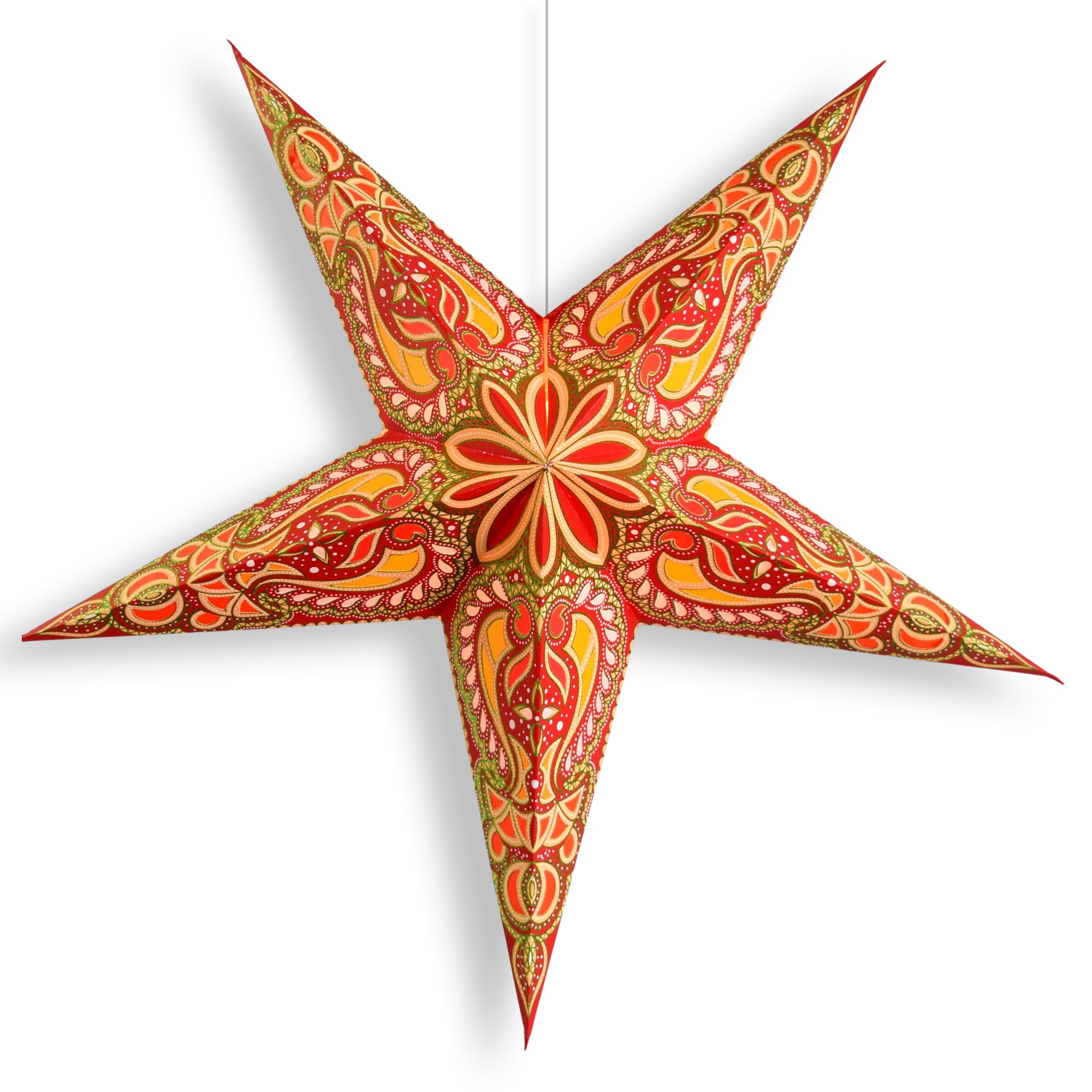 24 Inch Paper Star Lantern - Red & Green Stellar Bloom Glitter Hanging Decor for Christmas, Party, Wedding & Home Decoration