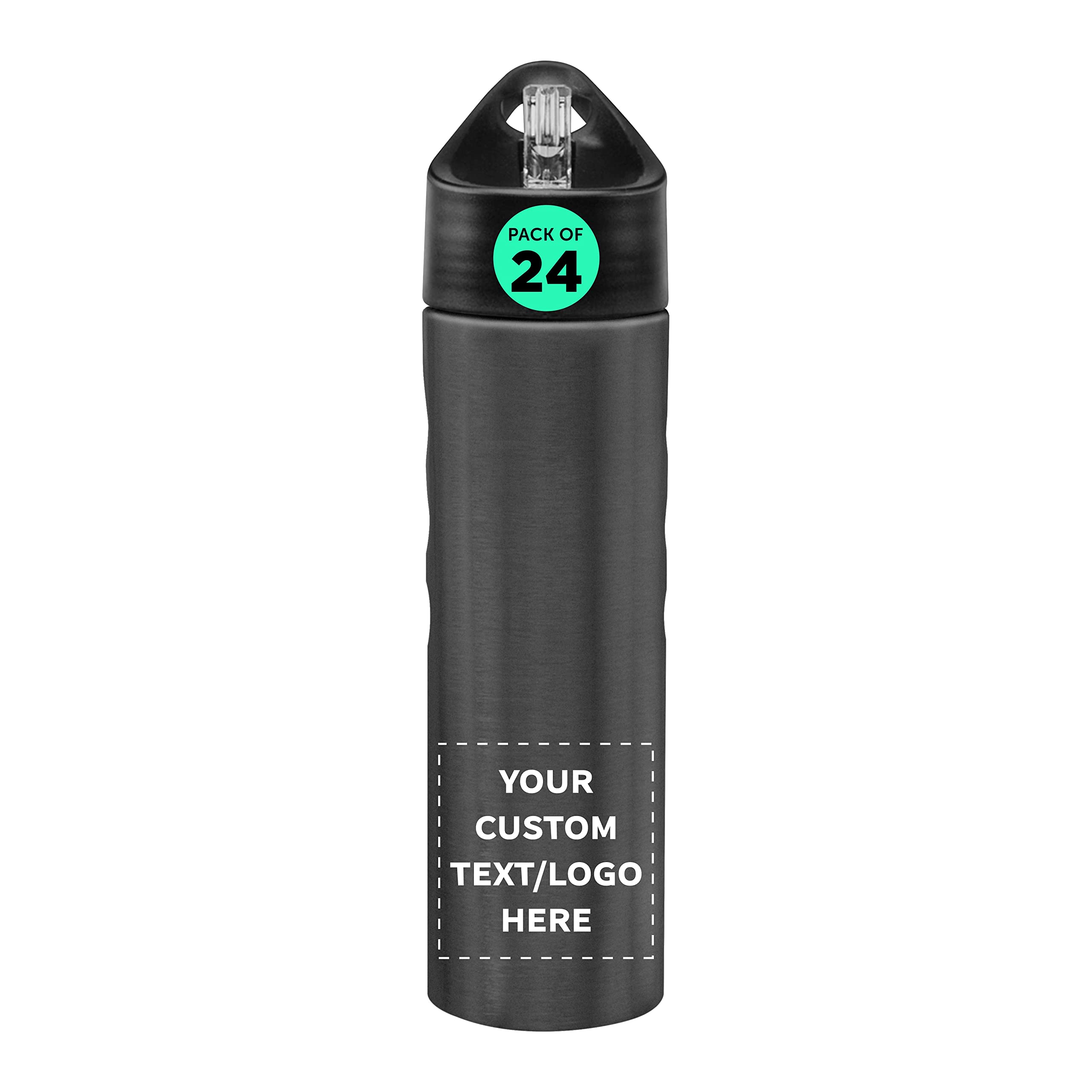 Custom Slim Stainless Steel Water Bottles 25oz - 24 Pack Bulk Order with Personalized Text & Logo - Reusable Gym & Sports Water Bottle in Charcoal - Perfect for Team Sports, Corporate Gifts & Fitness Enthusiasts