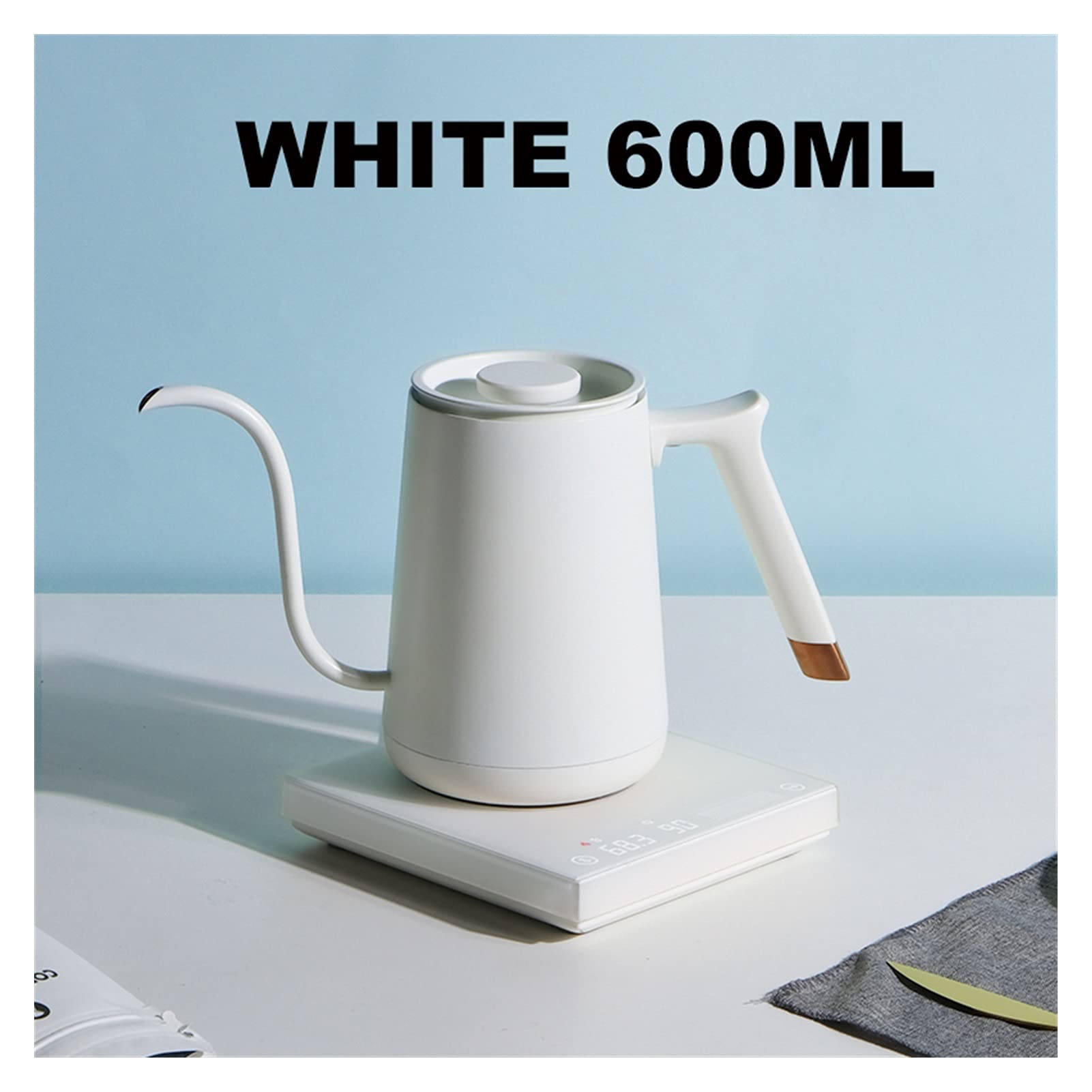**Smart Electric Gooseneck Kettle 600ml - French Press Coffee Maker with Variable Temperature Control for Pour Over & Hand Brew Coffee - Perfect for Home, Office & Travel (White, 600ml, CN Plug)**