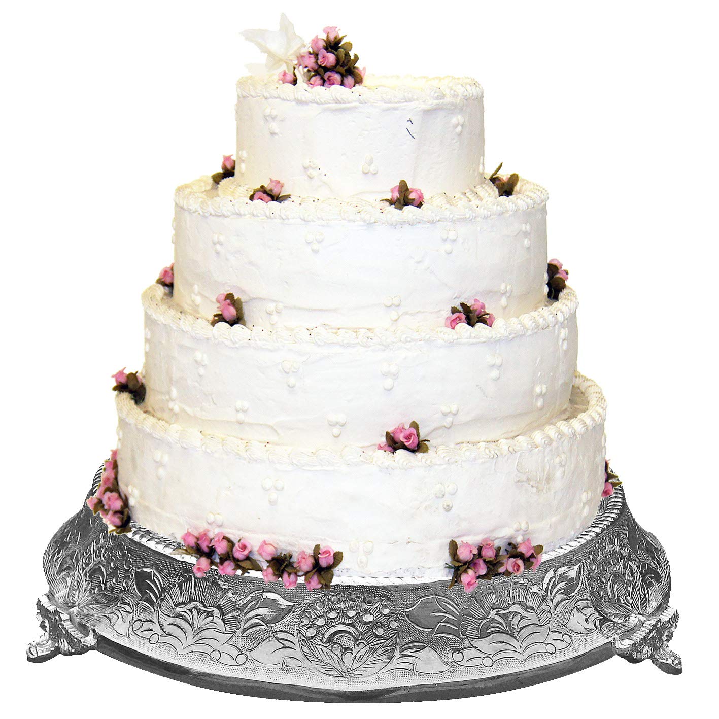 GiftBay 16-Inch Round Silver Wedding Cake Stand - Handcrafted Embossed Tapered Design for Elegant Wedding, Anniversary & Special Occasion Cakes | Durable Metal Construction for Professional Baking & Dessert Displays