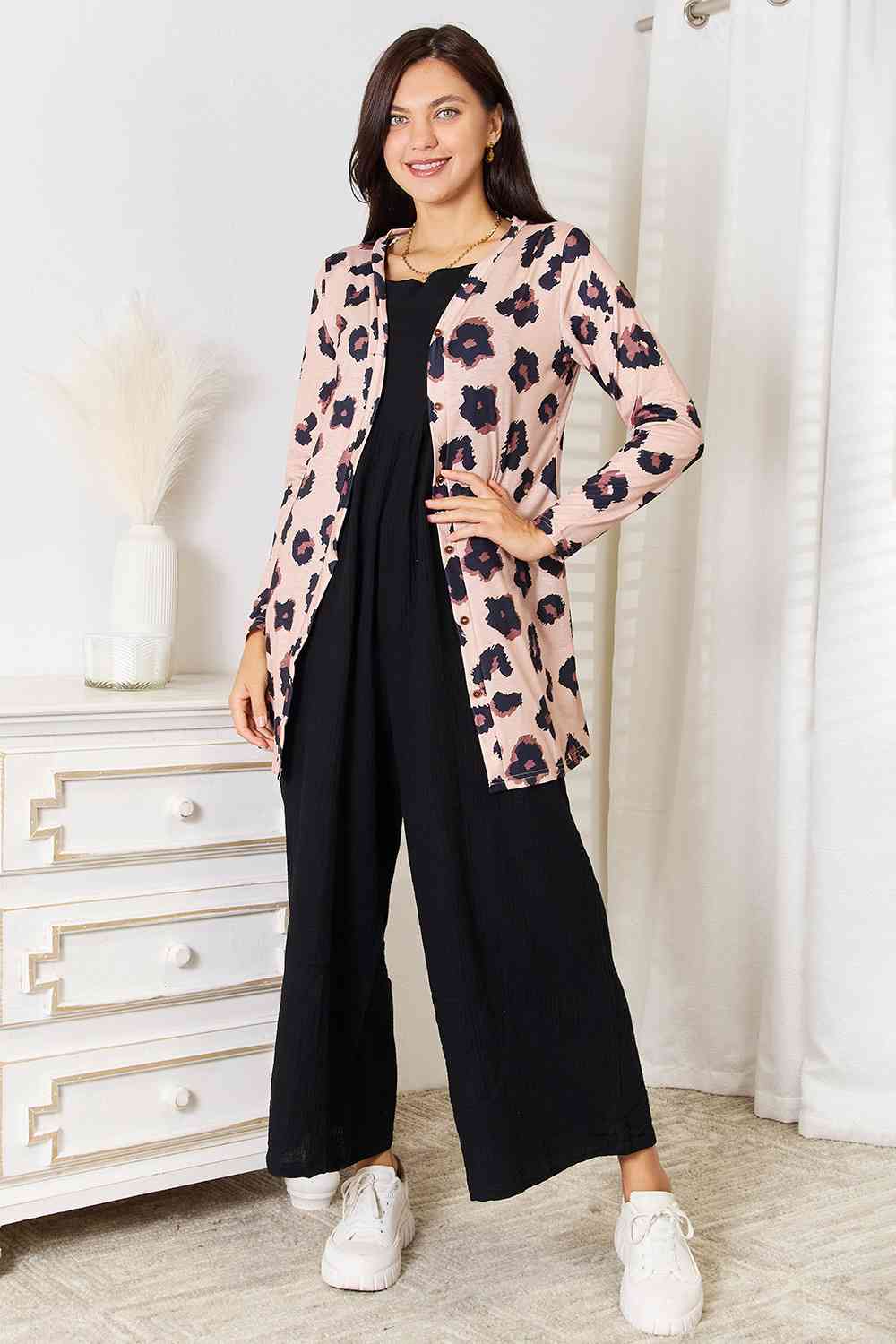 Women's Animal Print Button Front Longline Cardigan - Cozy Open Front Sweater for Fall & Winter, Perfect for Casual Outfits, Office Wear & Layering