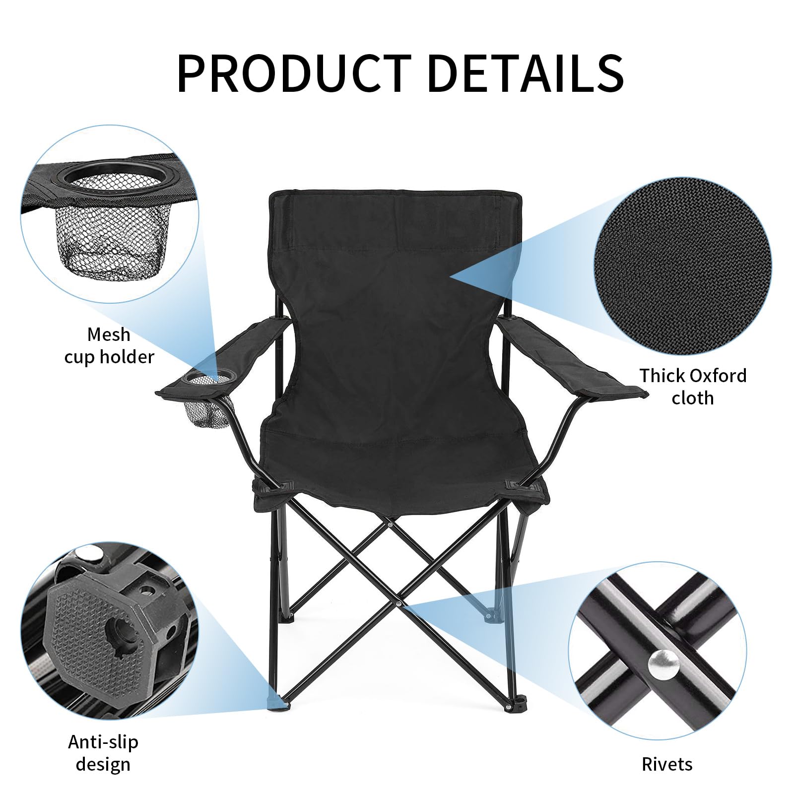 Heavy Duty Camping Chairs for Adults - Portable Folding Chair with Cup Holder & Carry Bag, 300Lbs Weight Capacity - Perfect for Beach, Lawn, Backyard, Hiking & Outdoor Activities
