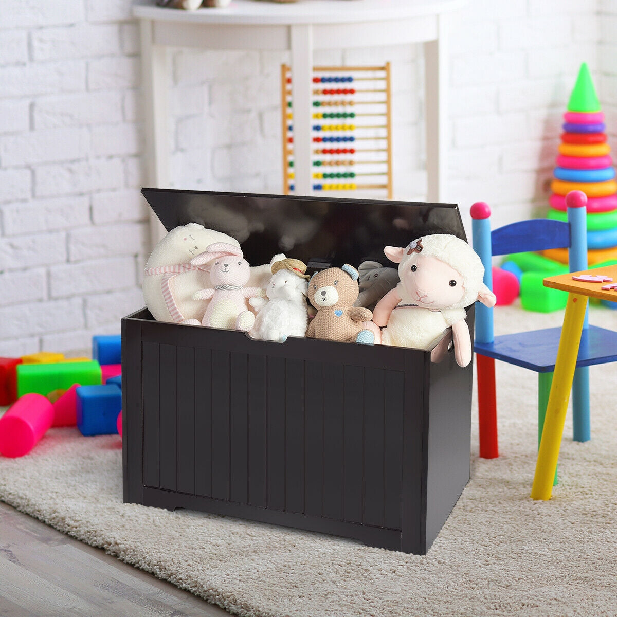Wooden Toy Box Organizer with Flip Top Lid - Sturdy Brown Storage for Kids' Toys | Perfect for Nursery, Playroom & Bedroom Organization