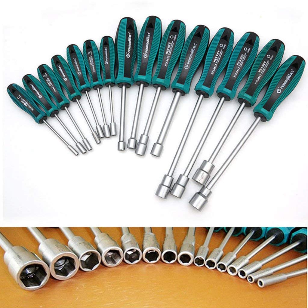 13-Piece Metal Socket Driver Wrench Set (3-14mm) - Hex Nut Screwdriver & Nutdriver Kit for Home Repair, Automotive & DIY Projects | Durable Hand Tools for Household Maintenance & Mechanical Work