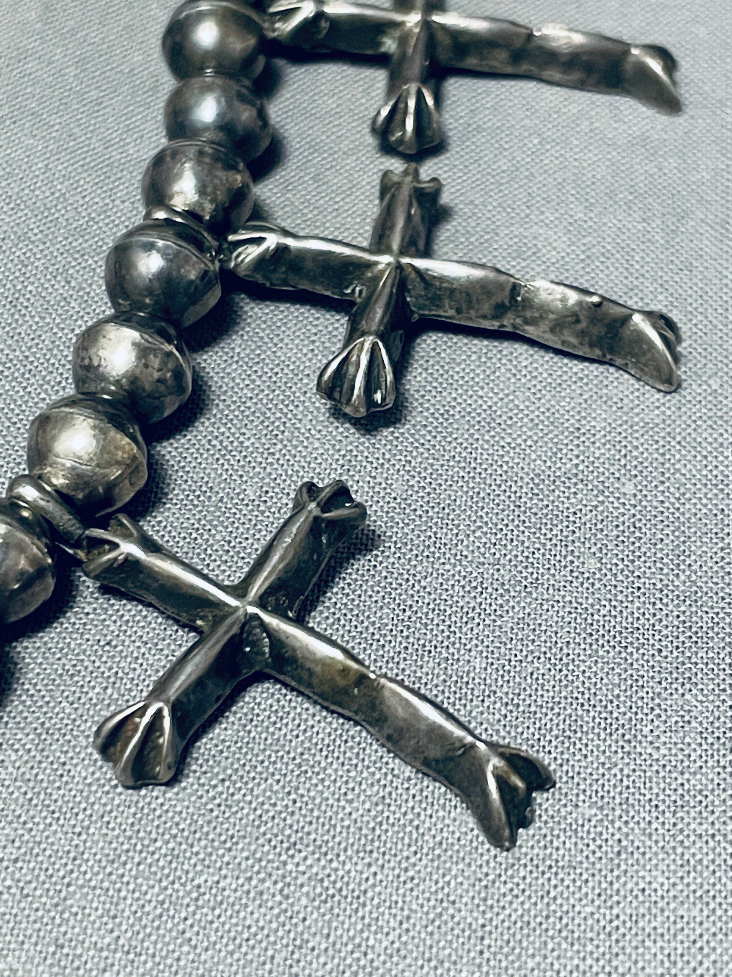 Vintage 1910s-1920s Navajo Sterling Silver Cross Squash Blossom Necklace - Authentic Native American Jewelry for Western Fashion & Boho Style