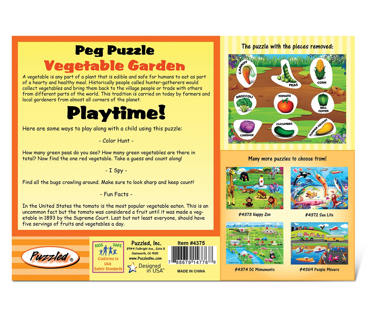 Wooden Vegetable Peg Puzzle - Educational Shape Matching Toy for Kids, Fun Brain Teaser Game with Produce Food Theme | Perfect for Preschool Learning, Montessori Activities & Toddler Fine Motor Skills Development