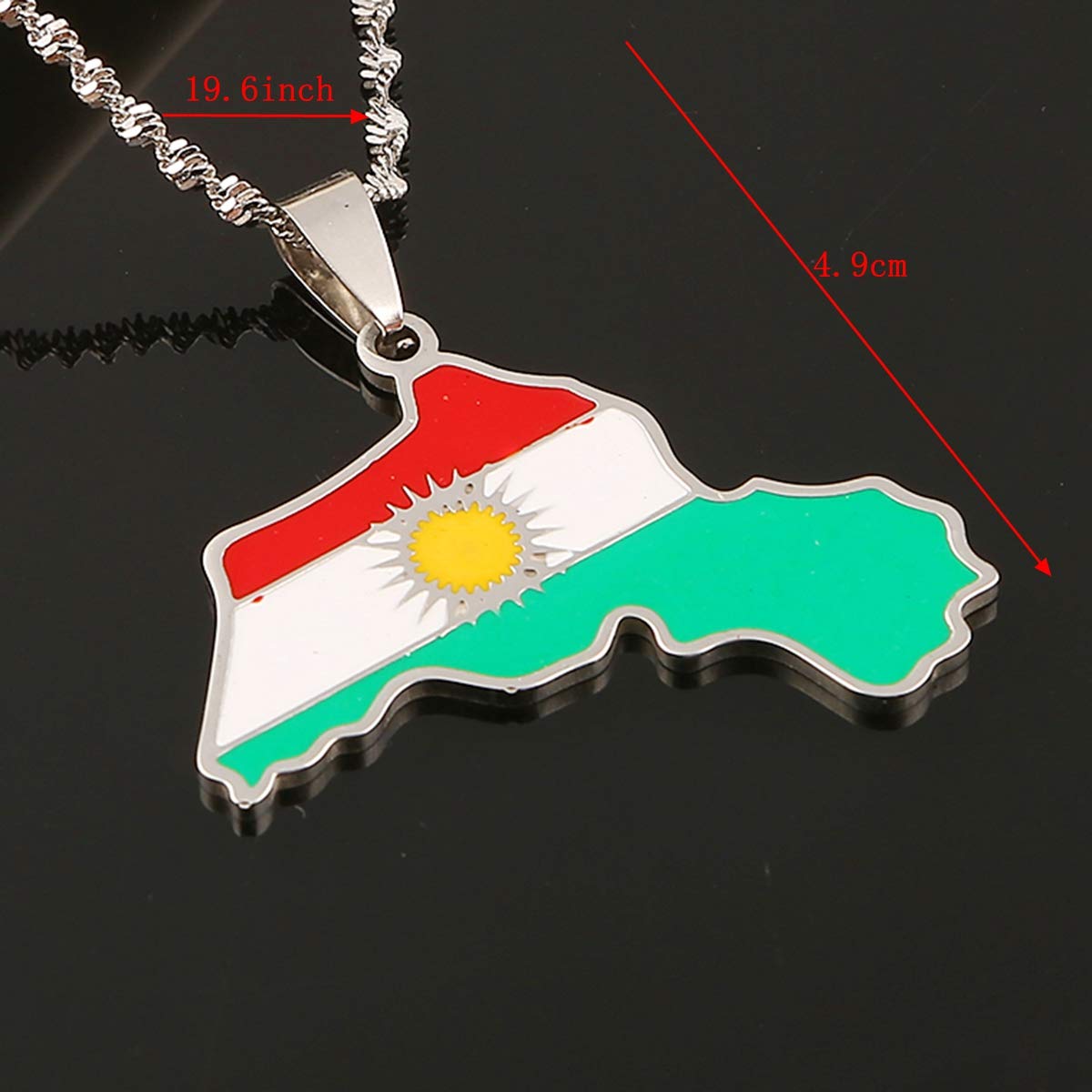 Stainless Steel Kurdistan Map Pendant Necklace - Kurdish Flag Map Jewelry Gift for Men & Women - Perfect for Cultural Pride, Holidays & Special Occasions