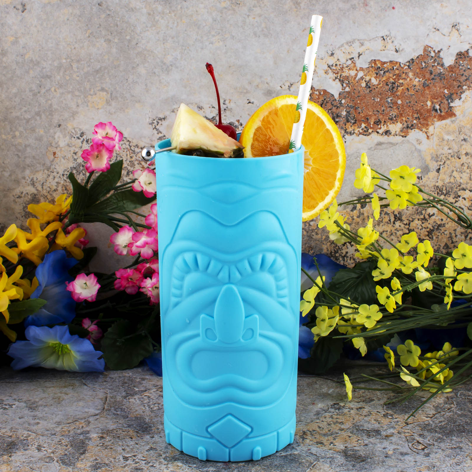 BarConic® Blue Plastic Tiki Cup - 26oz Extra Large Party Cups for Tropical Drinks, Cocktails & Summer Beverages - Perfect for Luau, Beach Parties & Poolside Gatherings