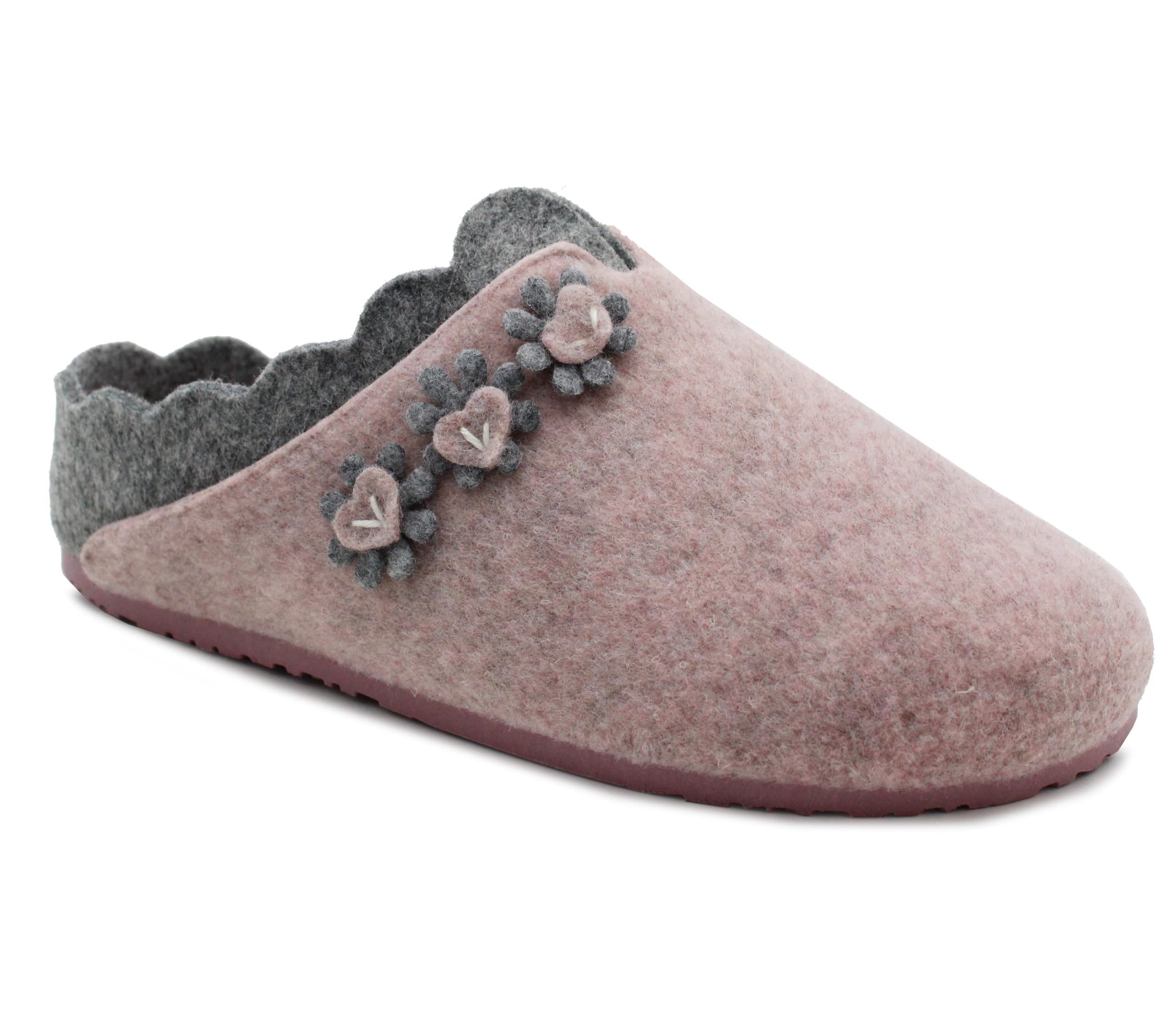 Dr. Keller Women's Backless Felt Slippers - Soft Indoor House Mules for Ladies, Comfortable Slip-On Shoes for Home, Spa & Relaxation