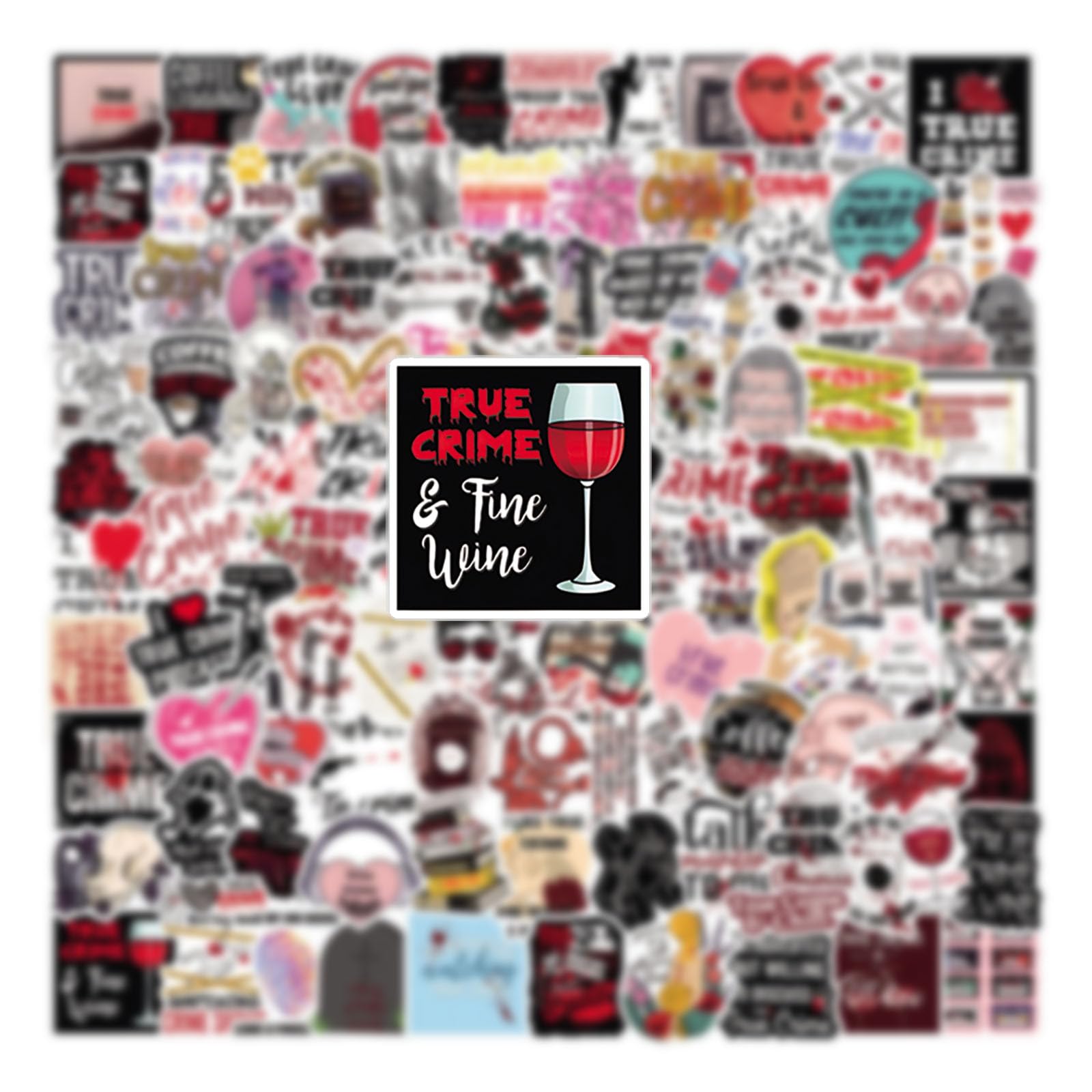 128Pcs True Crime Stickers Pack - Aesthetic Vinyl Waterproof Decals for Water Bottles, Laptops, Phones & Skateboards | Perfect for Scrapbooking, Party Supplies & Gifts for Teens & Adults | Great for DIY Projects, Journaling & Personalizing Accessories