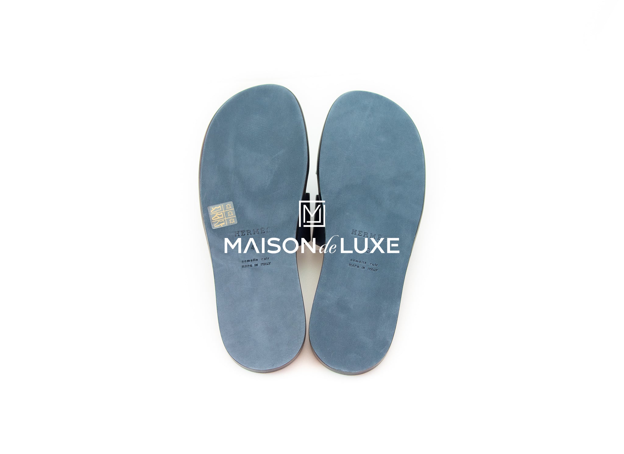Hermes Men's Labyrinthe Marine Izmir Sandal Size 43 - Premium Leather Summer Slides for Beach, Pool & Casual Wear