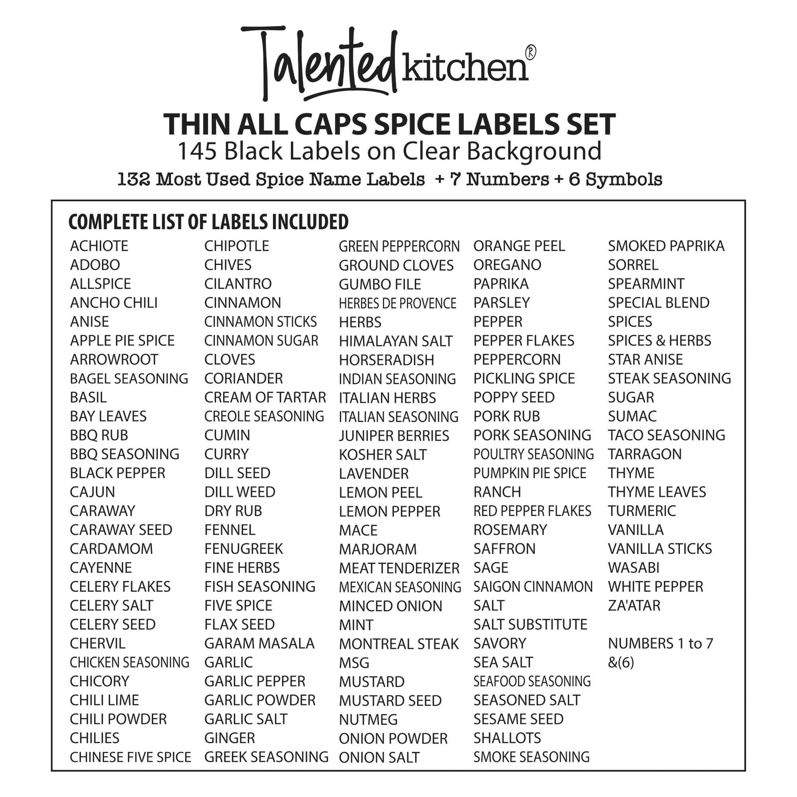 Waterproof Clear Preprinted 145 White Spice Labels for Seasoning & Herbs - Durable Spice Jar Stickers for Pantry Organization & Kitchen Rack Storage - Perfect for Spice Jars, Mason Jars & Herb Containers