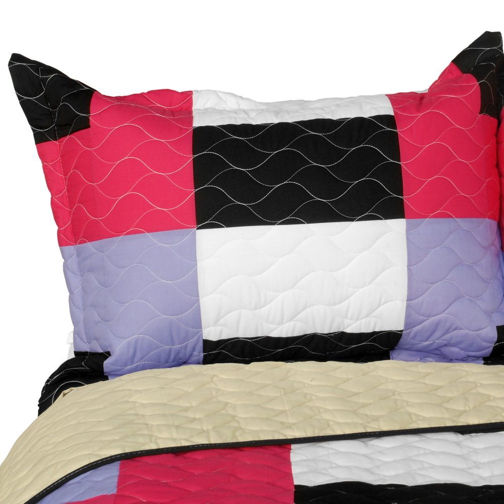 Kamelia Vermicelli-Quilted Patchwork Geometric Quilt Set Full/Queen Size - Soft Bedding for Cozy Bedroom Decor & Guest Room Essentials