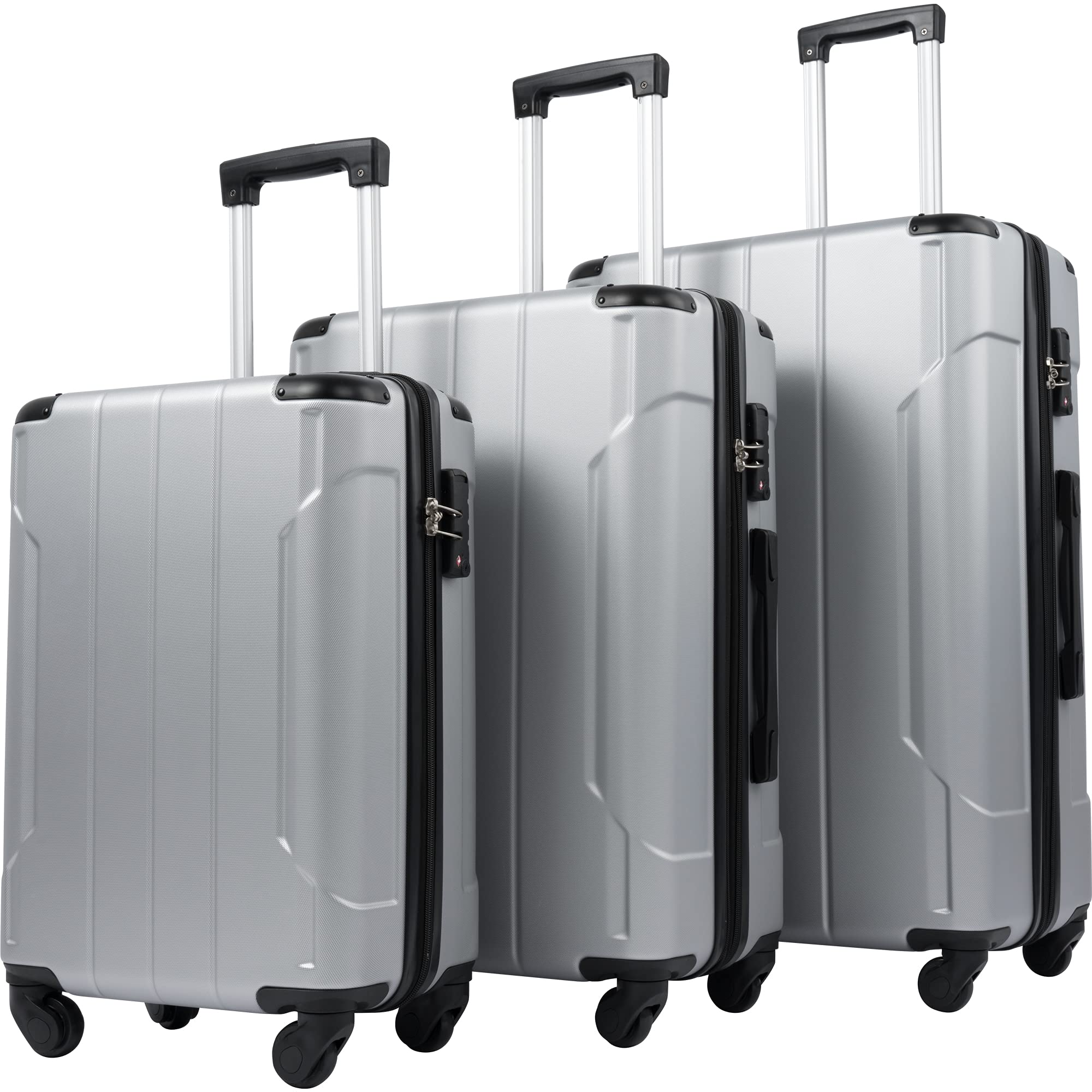 Expandable Lightweight Hardshell Luggage Set with 360° Spinner Wheels & TSA Lock - Silver | Perfect for Air Travel, Business Trips & Family Vacations