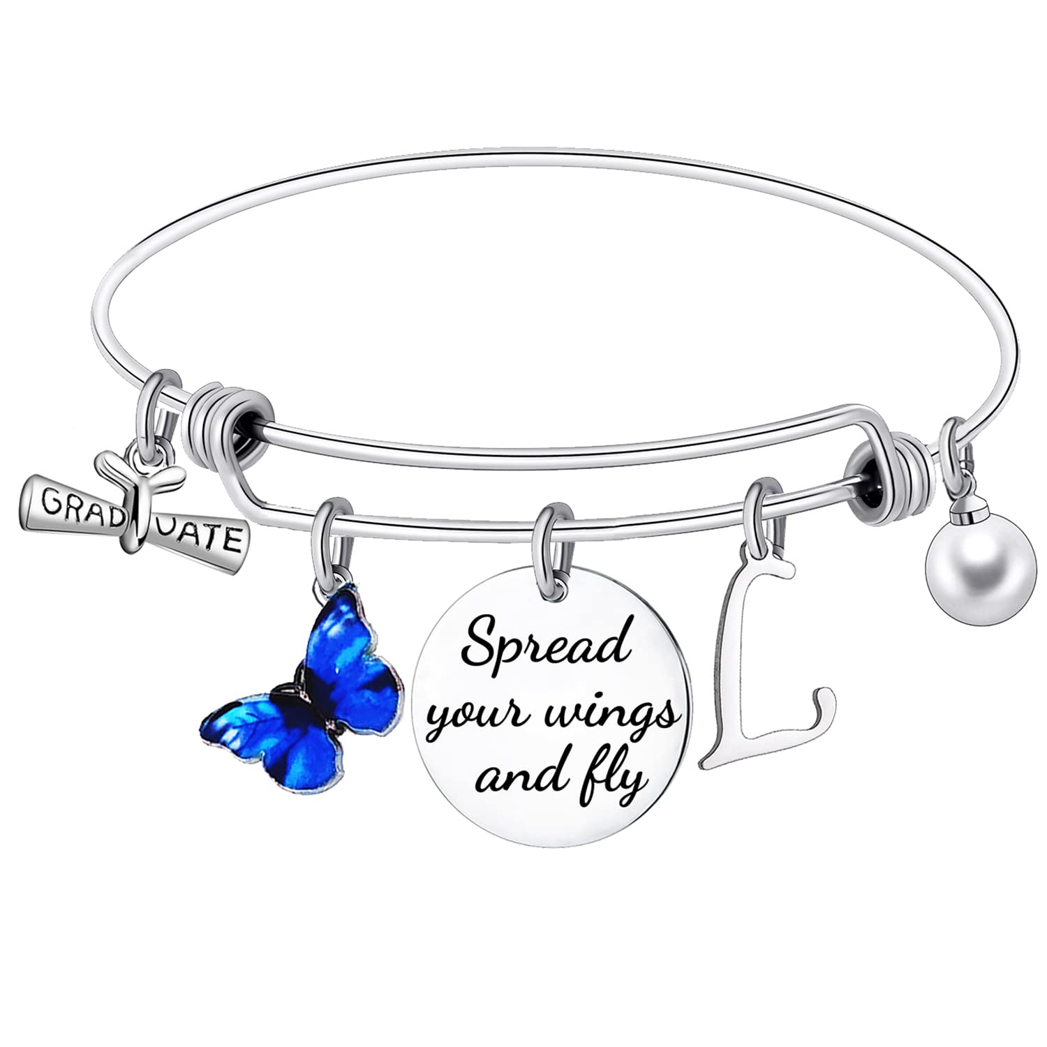 2024 Graduation Gifts for Women - Personalized Butterfly Charm Bracelet with Initials, Elegant Bangle Jewelry for High School & College Graduates - Perfect Congratulation Present for Friends, Sisters, Daughters (Ideal for Graduation Ceremonies, Parties and Special Celebrations)