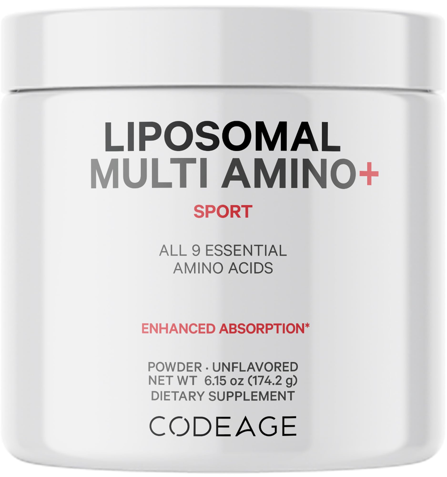 Codeage Liposomal Multi Amino Powder Supplement - BCAA & EAA with All 9 Essential Amino Acids | Branched-Chain Amino Acid Support | Pre & Post Workout Recovery | Unflavored Non-GMO Formula | Liposomal Delivery for Better Absorption | 6.15 oz Powder | Ideal for Athletes, Fitness Enthusiasts & Muscle Recovery