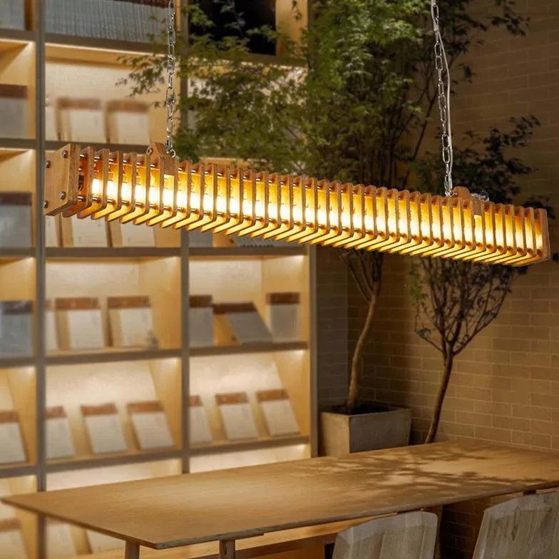 Modern Wooden Rectangular Pendant Light - Farmhouse Dining Room Ceiling Fixture - Perfect for Kitchen Island, Breakfast Nook & Restaurant Lighting