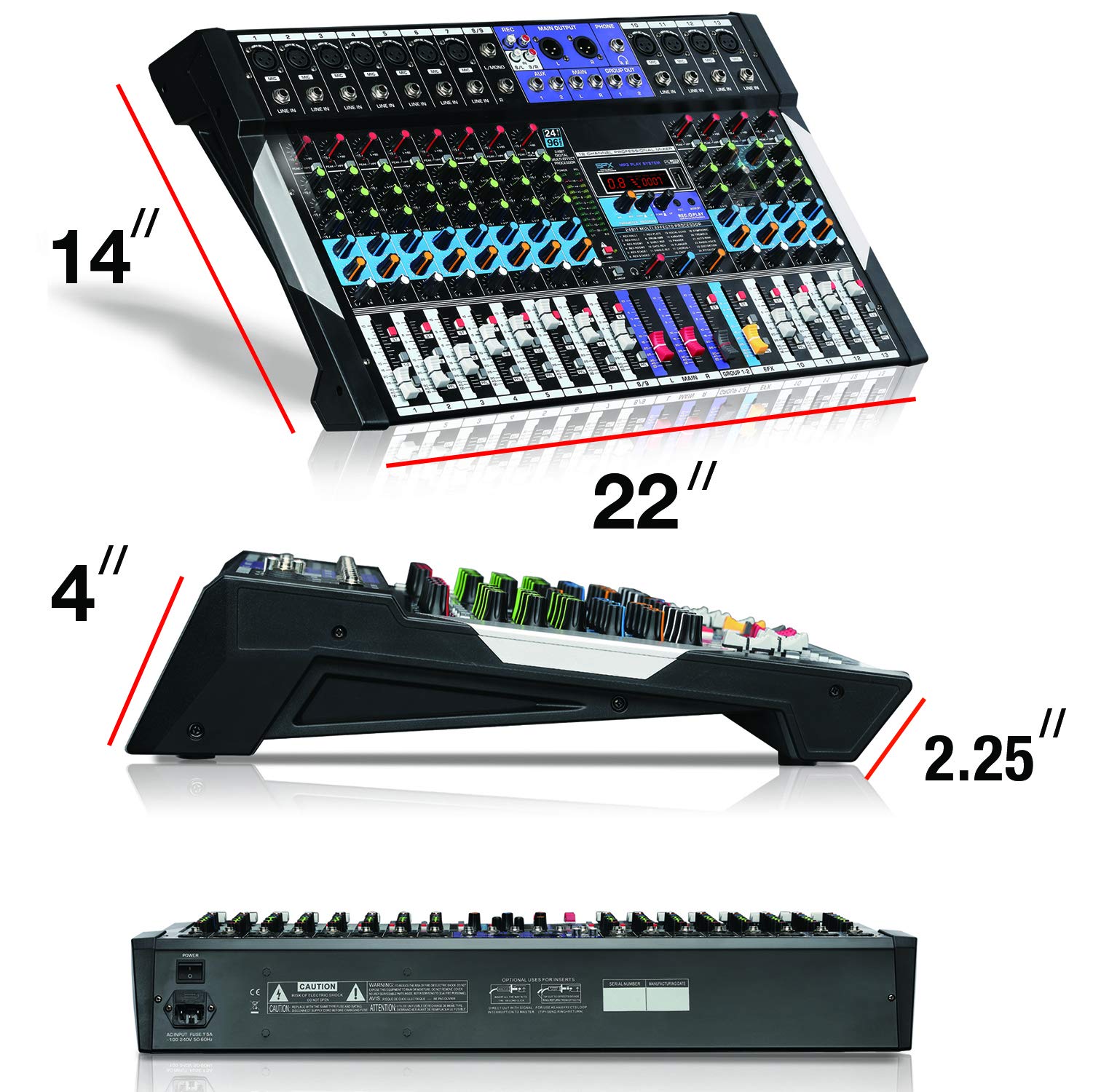Boytone 12-Channel Bluetooth Studio Audio Mixer - Professional DJ Sound Controller with USB MP3 Player, PC Recording, 96kHz/24bit, 11 XLR Mic Inputs & 48V Phantom Power | Perfect for Home Studios, Live Performances & Podcasting
