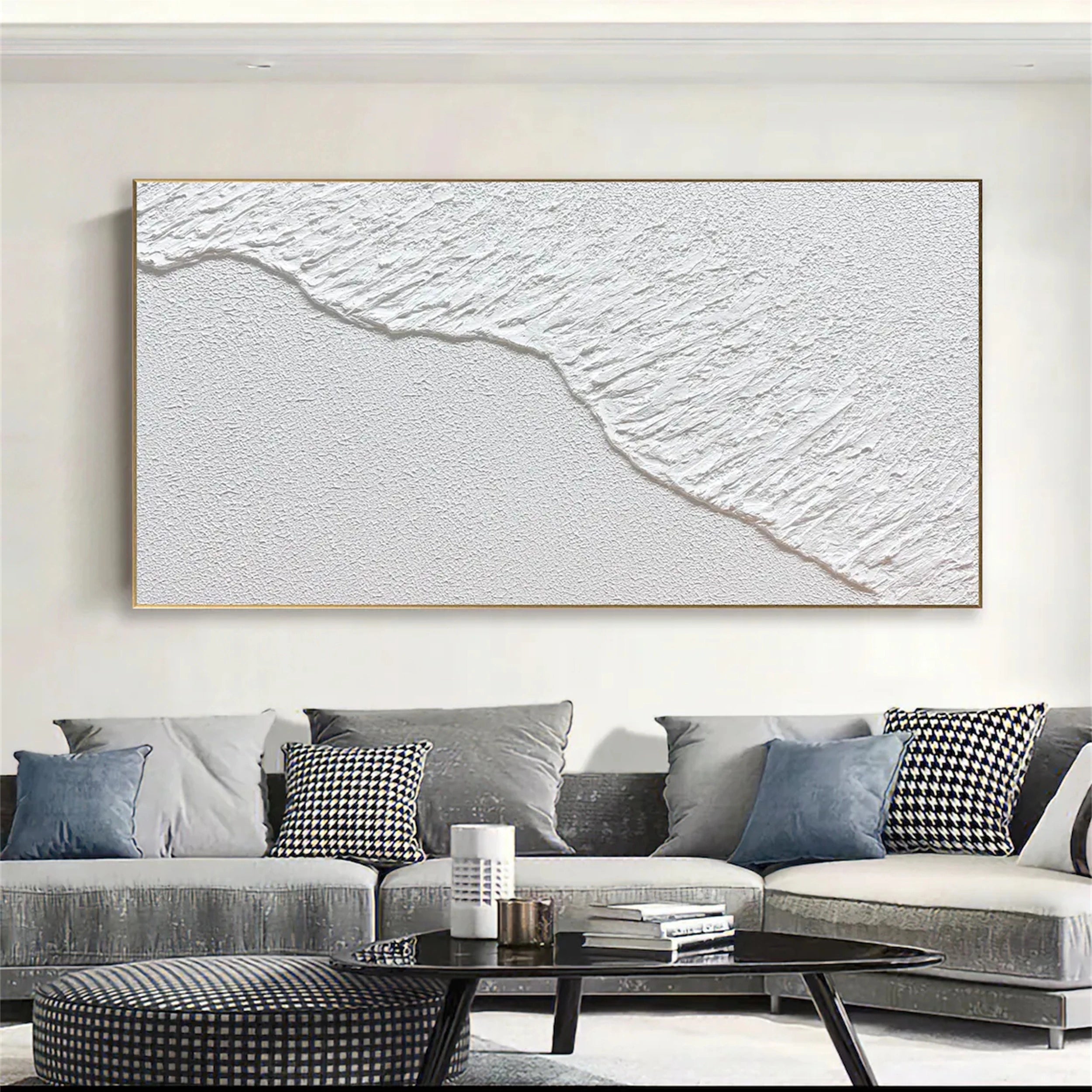 White Minimalist Textured Painting Canvas - Modern Abstract Wall Art for Living Room & Bedroom Decor | High-Quality Artist Canvas #MM122