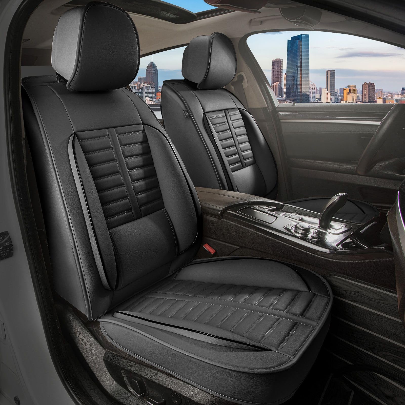 Premium Leather Car Seat Covers for Nissan Rogue 2010-2025 - Full Set 5-Seat Black Auto Seat Protectors with Lumbar Support | Perfect for Road Trips, Daily Commutes & Vehicle Interior Protection