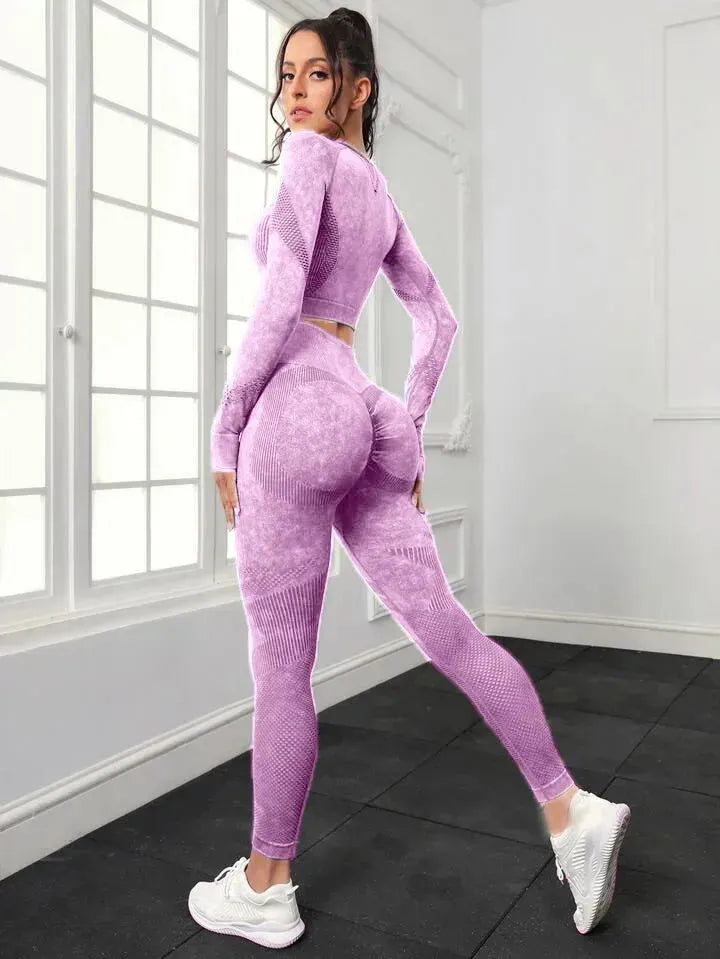 Seamless Yoga Sets for Women - Long Sleeve Crop Top & High Waist Leggings - Workout Sportswear Gym Clothing - Perfect for Yoga, Pilates, Running & Fitness Training