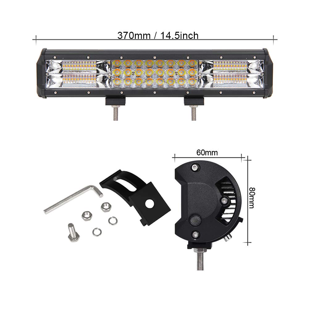 Willpower 15 Inch Strobe LED Light Bar - 5000LM White/Amber Flash Triple Row Flood Spot Combo for Off-Road Vehicles, Trucks, ATVs - Durable Waterproof Off-Road Lighting for Night Driving, Emergency Vehicles & Work Sites