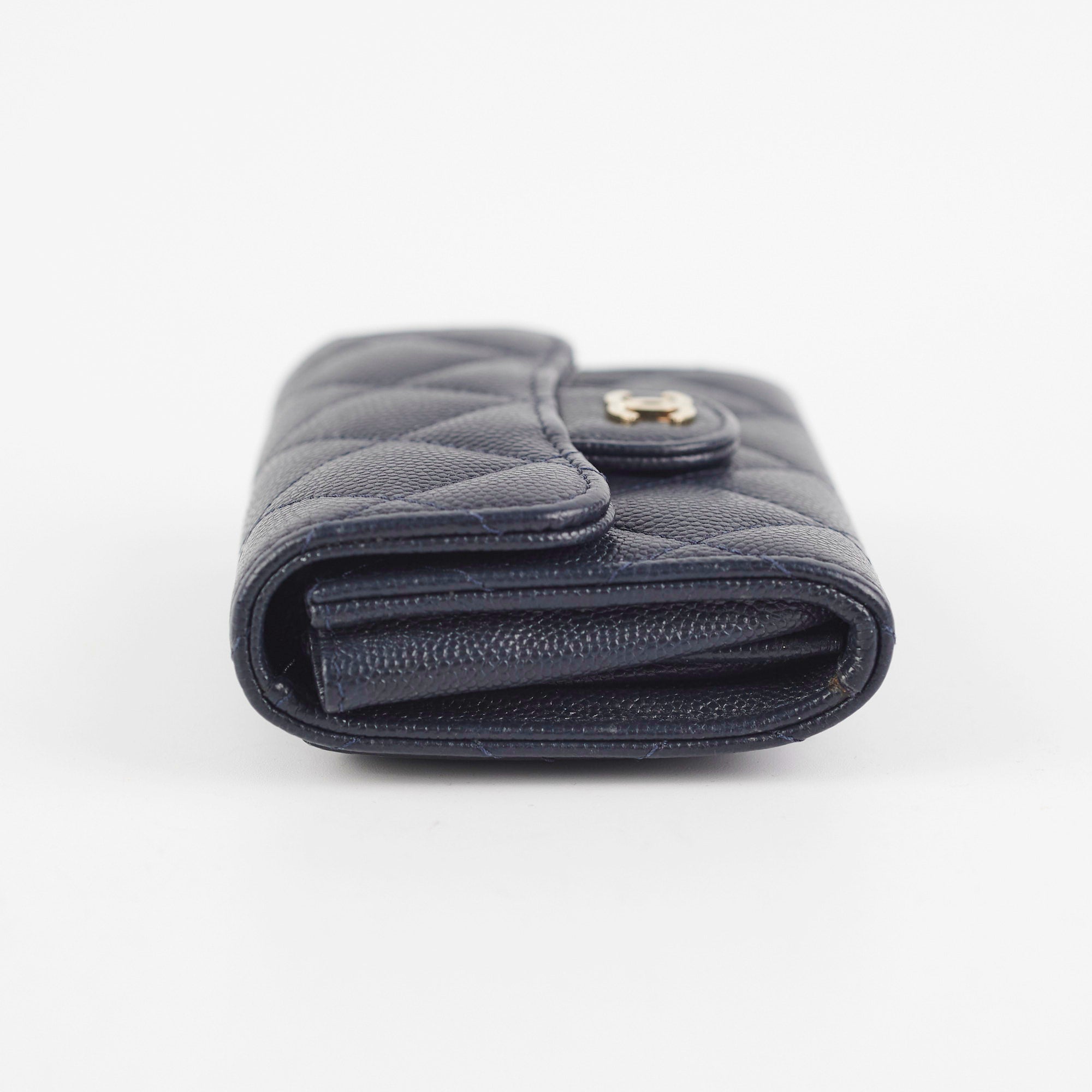 Chanel Navy Blue Caviar Leather Card Holder - Luxury Slim Wallet for Credit Cards & ID - Perfect for Everyday Use & Travel