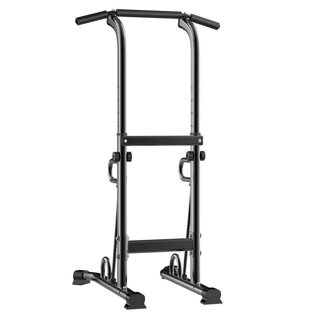 VISDRON Power Tower Adjustable Height Dip Station with Cap Bar Attachment - Chin Up Bar, Tilt Stand for Home Gym & Strength Training - Perfect for Pull Ups, Dips & Full Body Workouts (Black, 581)