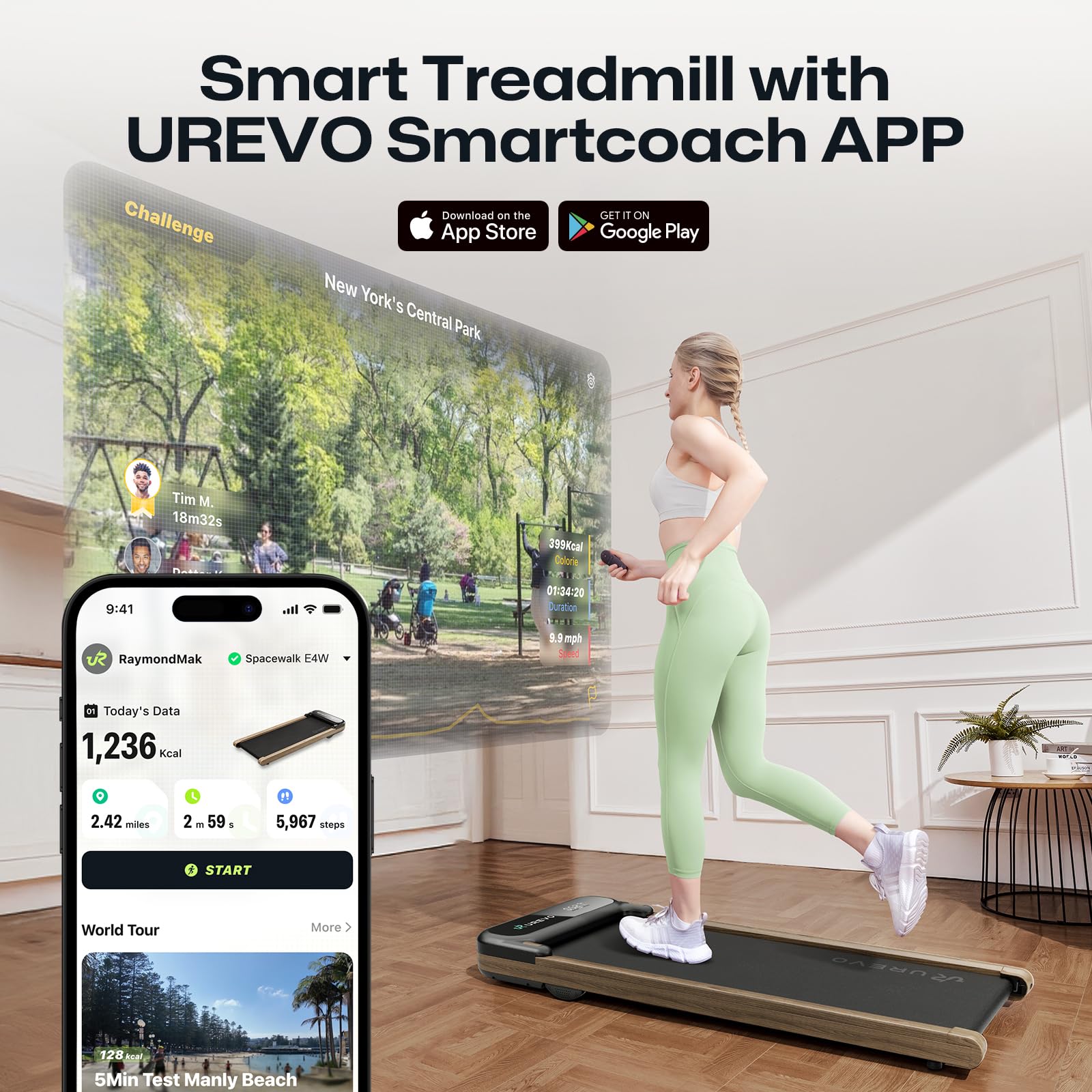 UREVO Under Desk Treadmill - Portable Walking Pad for Home & Office with Double Shock Absorption, Remote Control & LED Display (265 lb Capacity) - Perfect for Work from Home, Small Spaces & Low-Impact Exercise