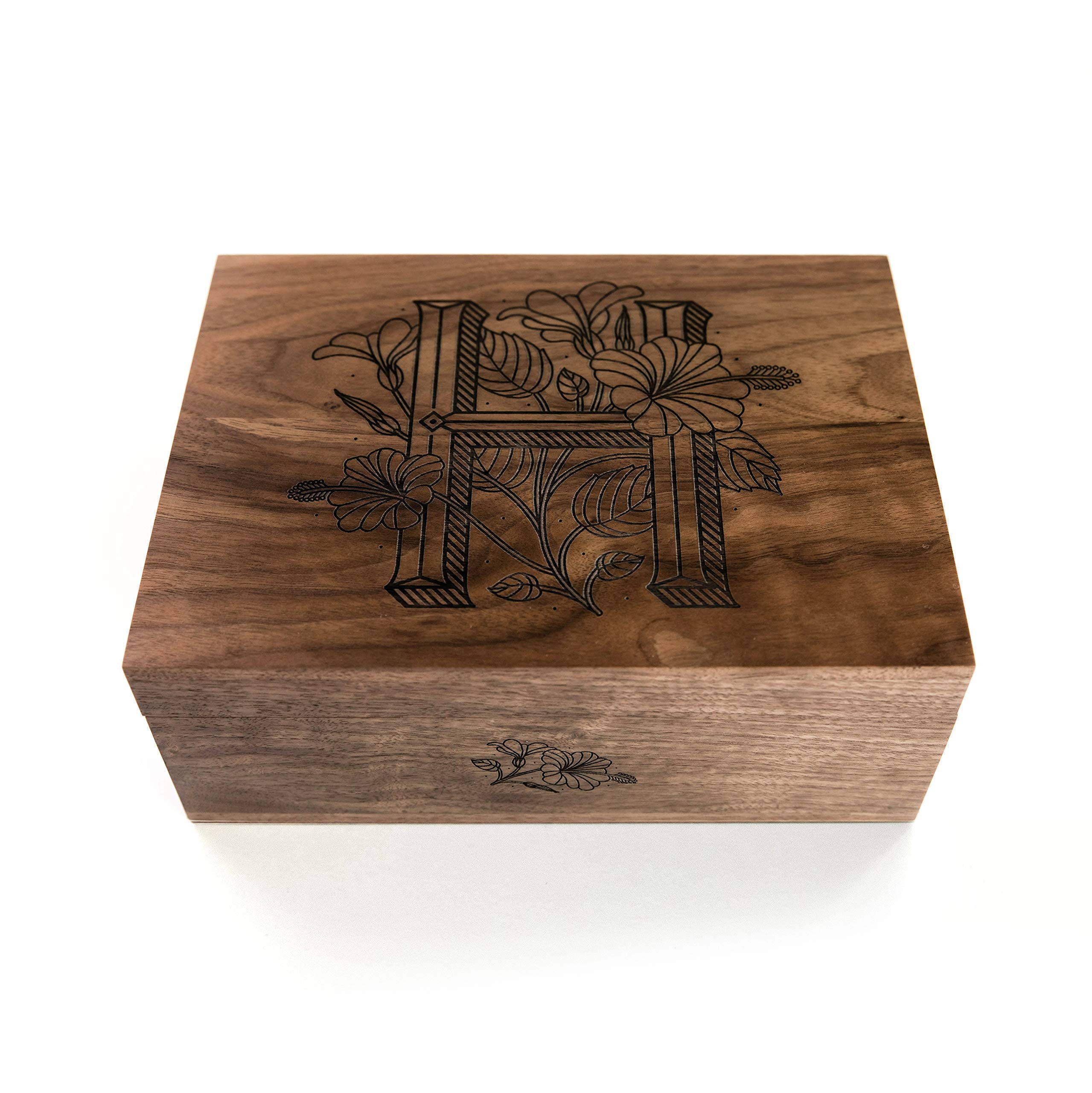 Personalized Floral Monogram Wooden Keepsake Box - Custom Engraved Gift for Wedding, Anniversary, Baby Shower & Memory Storage | Perfect for Jewelry, Photos & Special Mementos