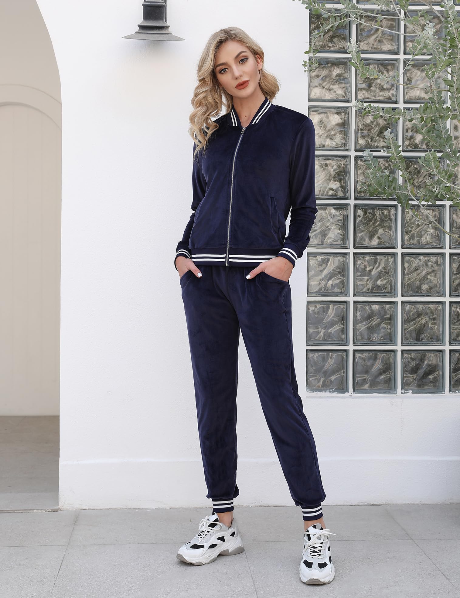 Totatuit Women's 2-Piece Velour Sweatsuit Set - Long Sleeve Zip Up Hoodie & Jogger Pants with Pockets | Cozy Lounge Wear for Home, Gym & Casual Outfits