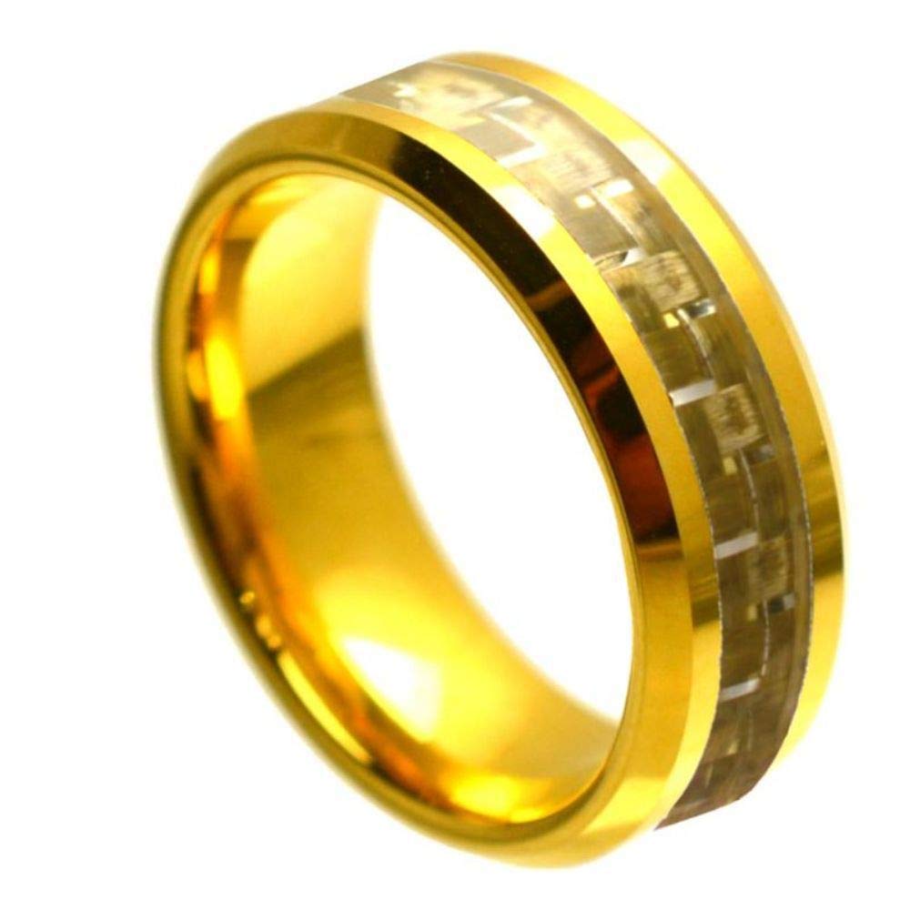Premium Polished Gold Plated Tungsten Black Carbon Fiber Eternity Wedding Band - Perfect for Anniversary Gifts, Engagement Rings & Special Occasions