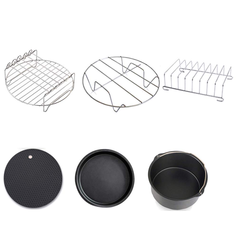 6-Piece Multi-Purpose Air Fryer Accessories Set - Baking Basket, Pizza Pan, Grill Rack & Non-Slip Mat - Universal Fit for Most Air Fryers - Perfect for Healthy Cooking, Meal Prep & Family Dinners