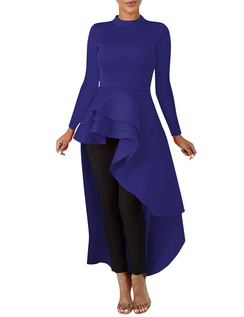 Lrady Women's Casual Shirt Dress - Asymmetrical Peplum Tops with High Low Ruffle Hem, Long Tunic Dresses for Work, Date Night & Spring Outfits