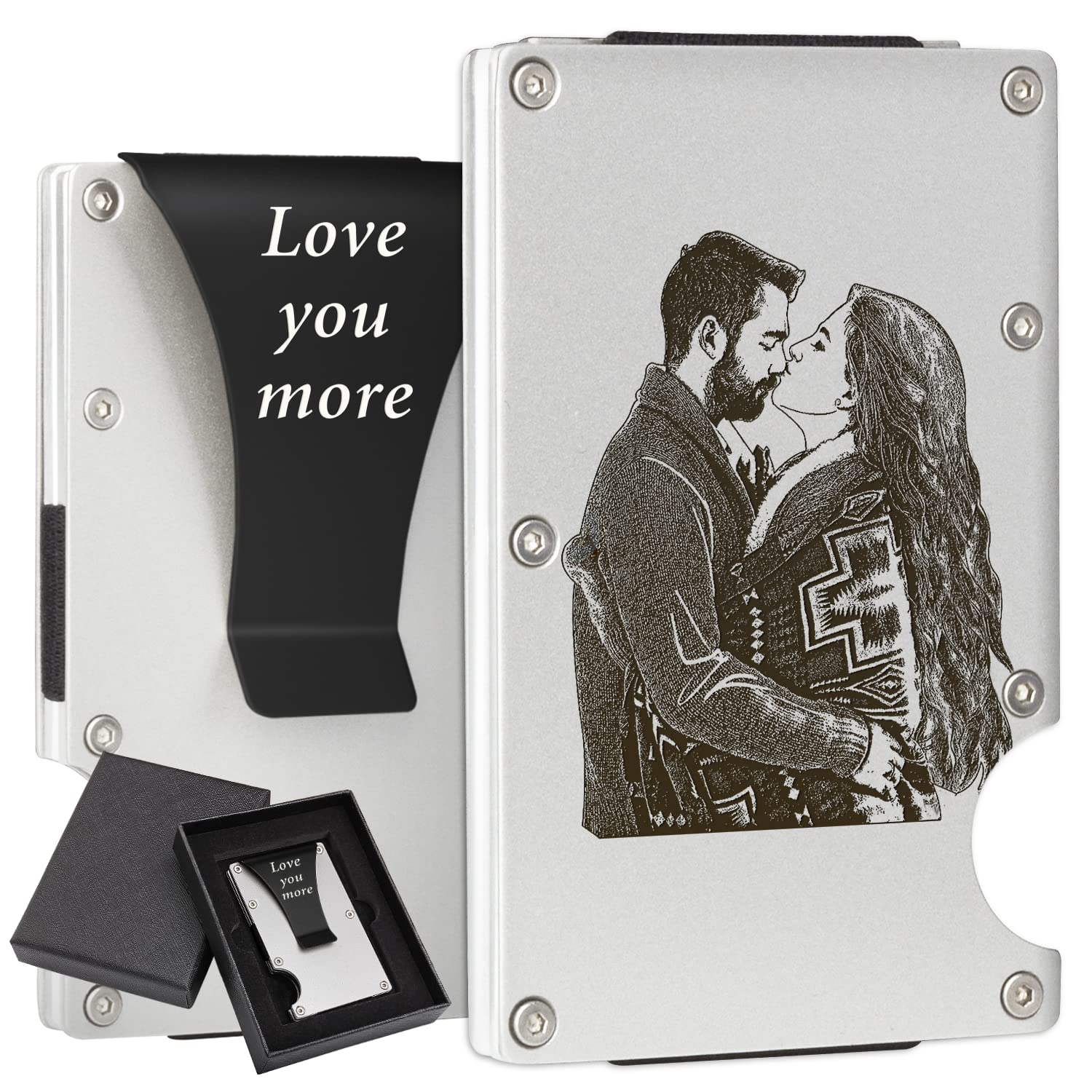 Personalized Engraved Aluminum Photo Wallet with Money Clip - Custom Gift for Men, Husband, Boyfriend, Dad, Son, Grandpa - Perfect for Weddings, Anniversaries, Father's Day & Special Occasions
