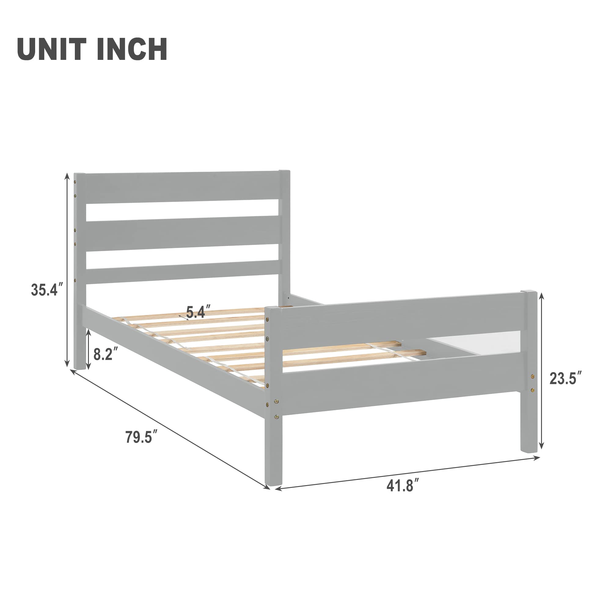 Merax Solid Wood Twin Bed Frame with Headboard & Footboard, Sturdy Slat Support Platform Bed for Kids & Teens - No Box Spring Needed (Twin Size, Grey) - Perfect for Small Bedrooms, Guest Rooms & Dormitories