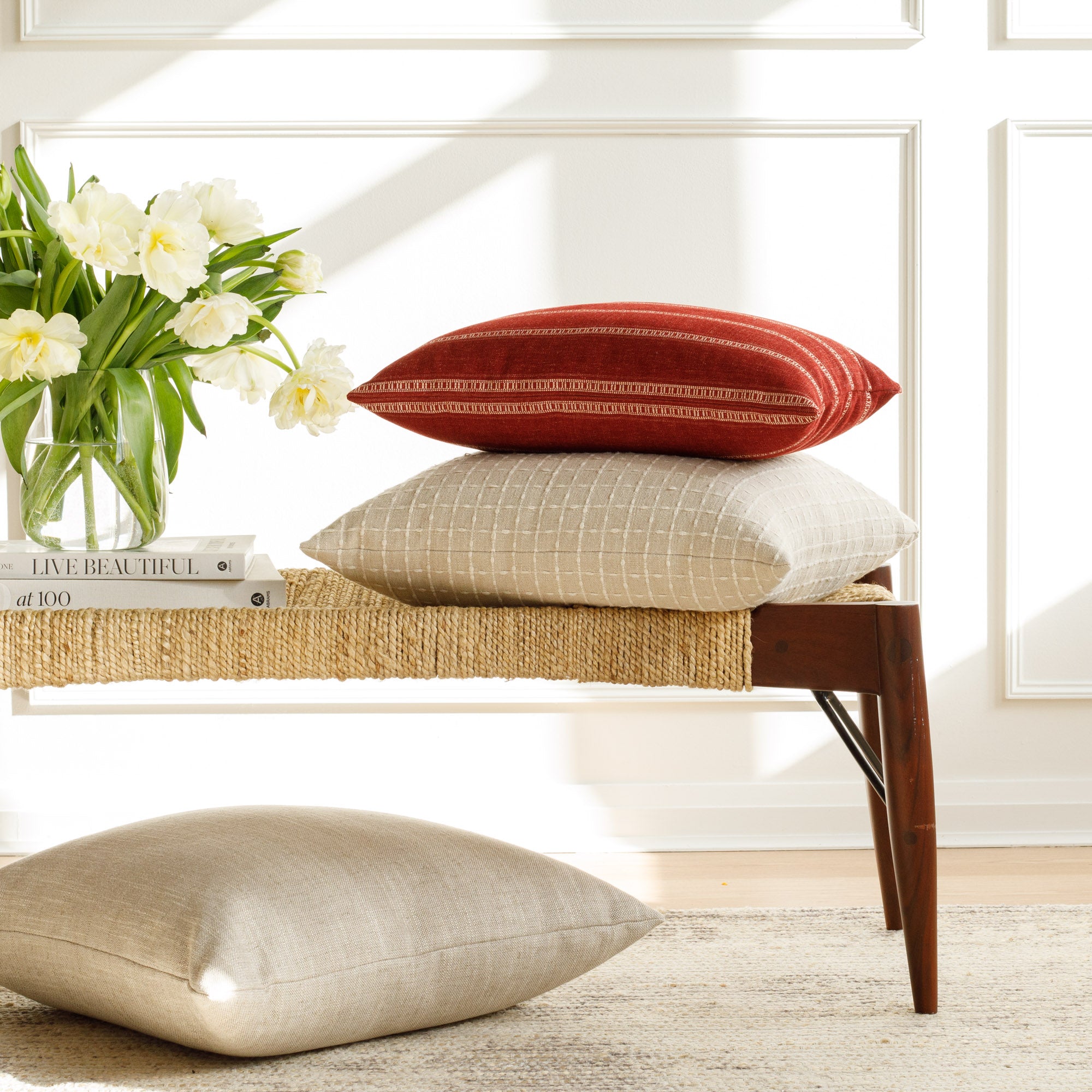 Brunswick Stripe 14x20 Lumbar Pillow in Pomegranate - Decorative Cushion for Sofa, Bed & Home Decor