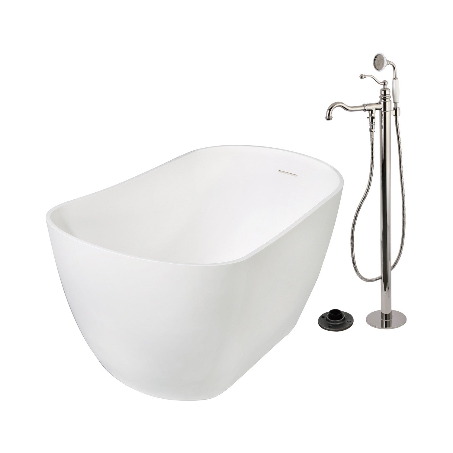 Arcticstone 51 Inch Freestanding Oval Bathtub with Faucet Combo - Solid Surface Slipper Tub in Polished Nickel - Perfect for Luxury Bathrooms & Spa Retreats