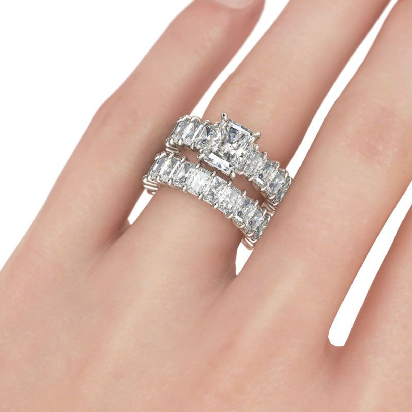 Jeulia 2PC Wedding Ring Set 3.85ct Radiant Cut Solitaire Engagement Ring for Women - 925 Sterling Silver Cubic Zirconia Diamond Eternity Band, Anniversary Promise Ring Bridal Set with Jewelry Box - Perfect for Proposals, Weddings & Romantic Gifts