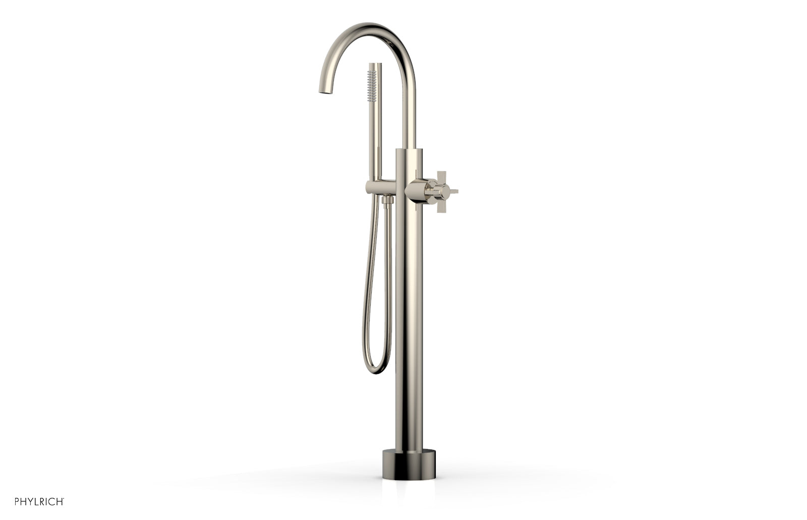 BASIC Low Floor Mount Tub Filler with Cross Handle and Hand Shower - D132 44 03 - Perfect for Modern Bathroom Renovations and Spa-Like Showers