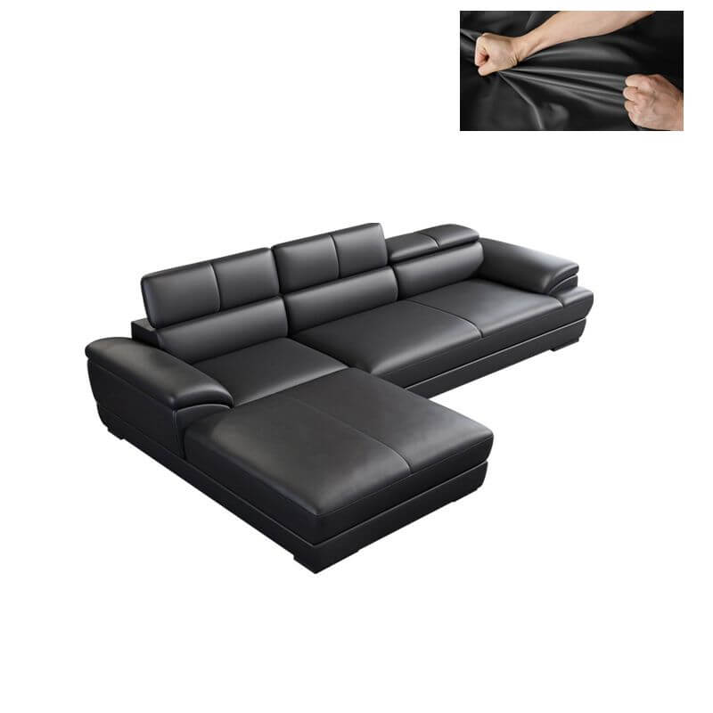 Mid Century Modern Leather Sectional Sofa with Cushion Back & Pillow Top Arms - Perfect for Living Room, Lounge & Home Theater