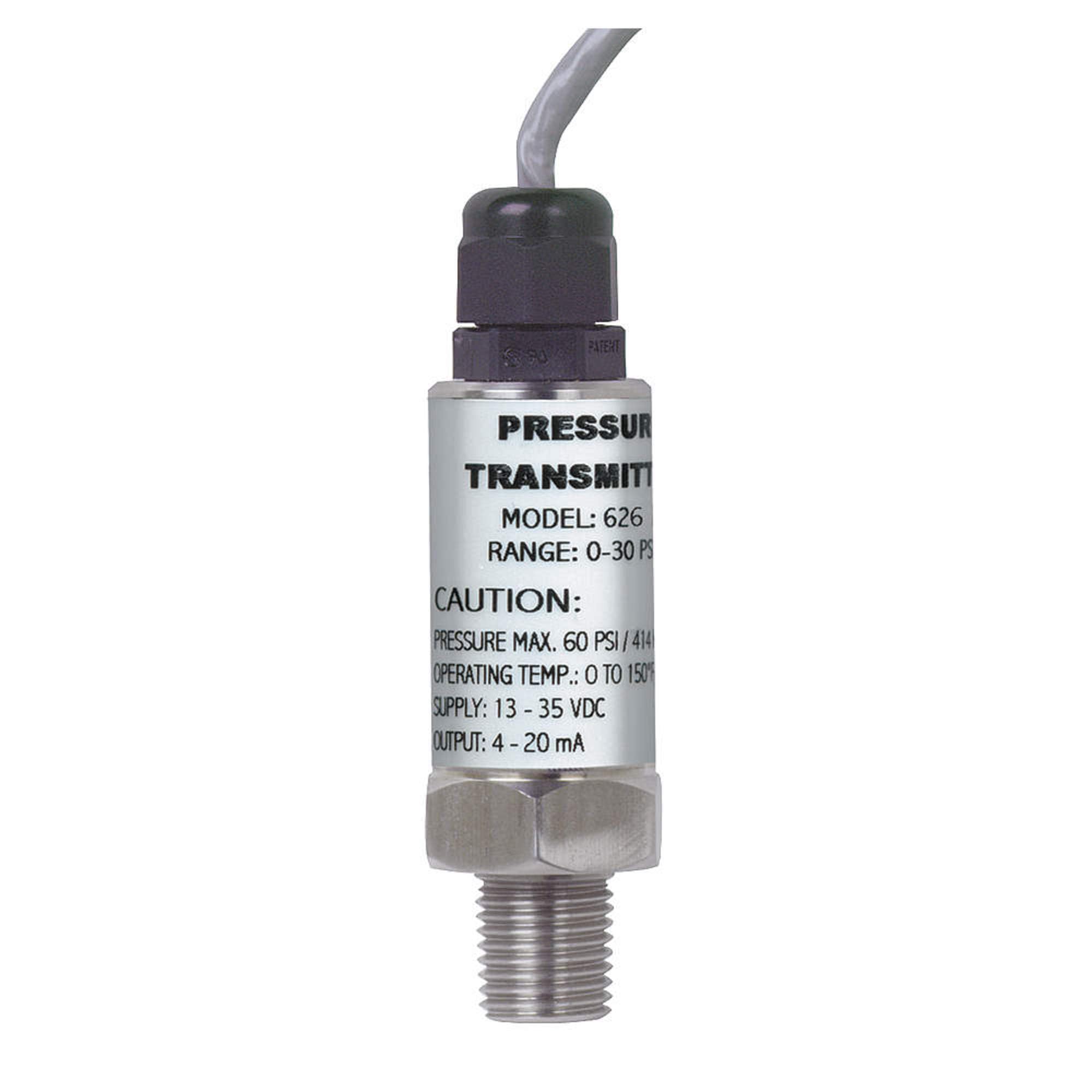 Dwyer® Industrial Pressure Transmitter 626-08-GH-P1-E1-S1, 0-30 psig Range, 3' Cable, 4-20 mA Output, 2-Wire System - Ideal for HVAC, Hydraulic Systems & Industrial Automation